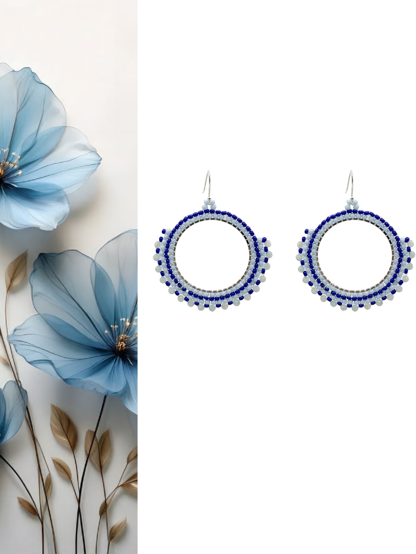 Handmade Earrings with seed beads and Amazonyte gemstone with 925 sterling silver hook