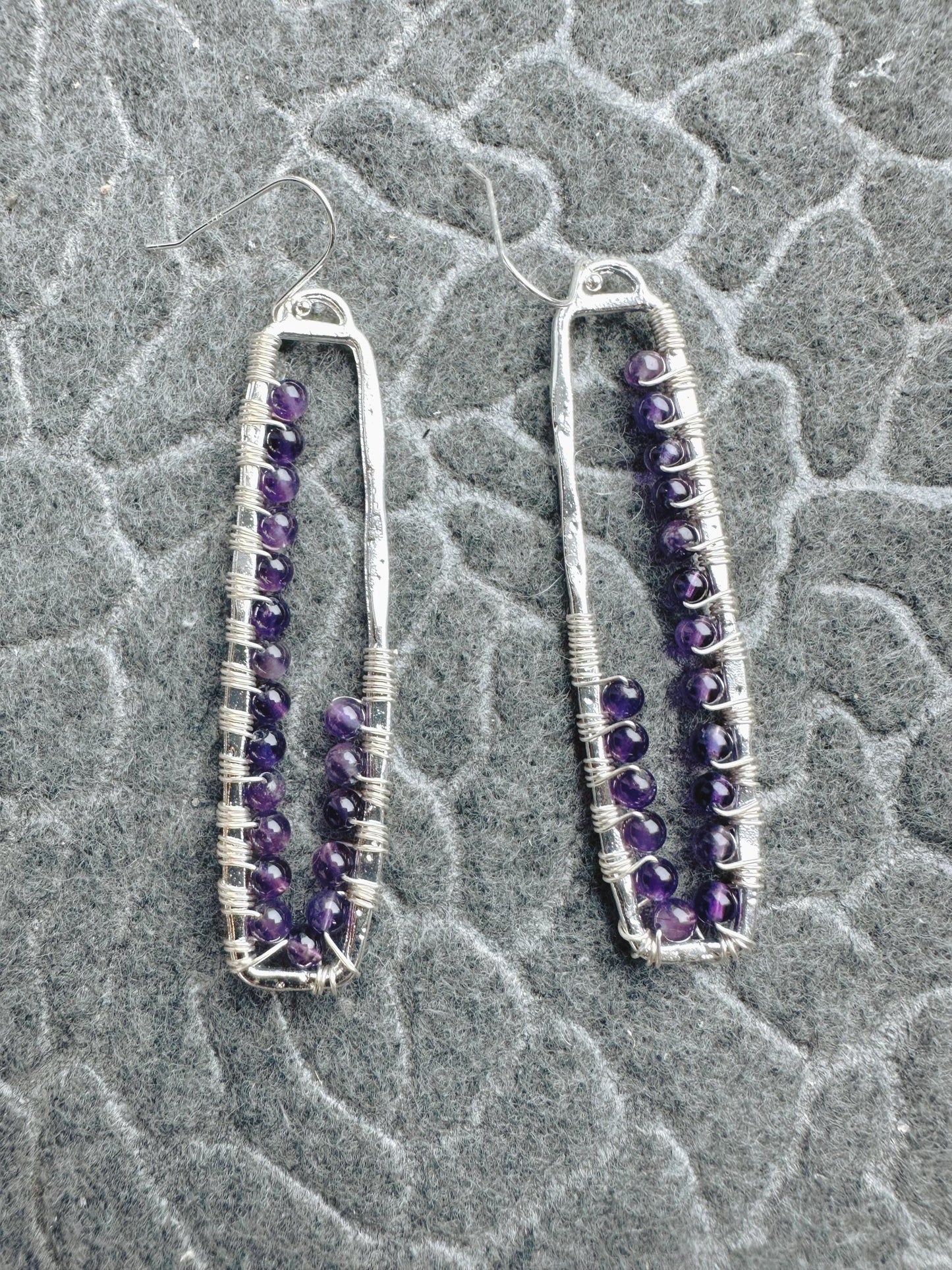 Handmade Earrings with 3mm Amethyst gemstone with 2.38” lengths silver plated and 925 sterling silver hooks