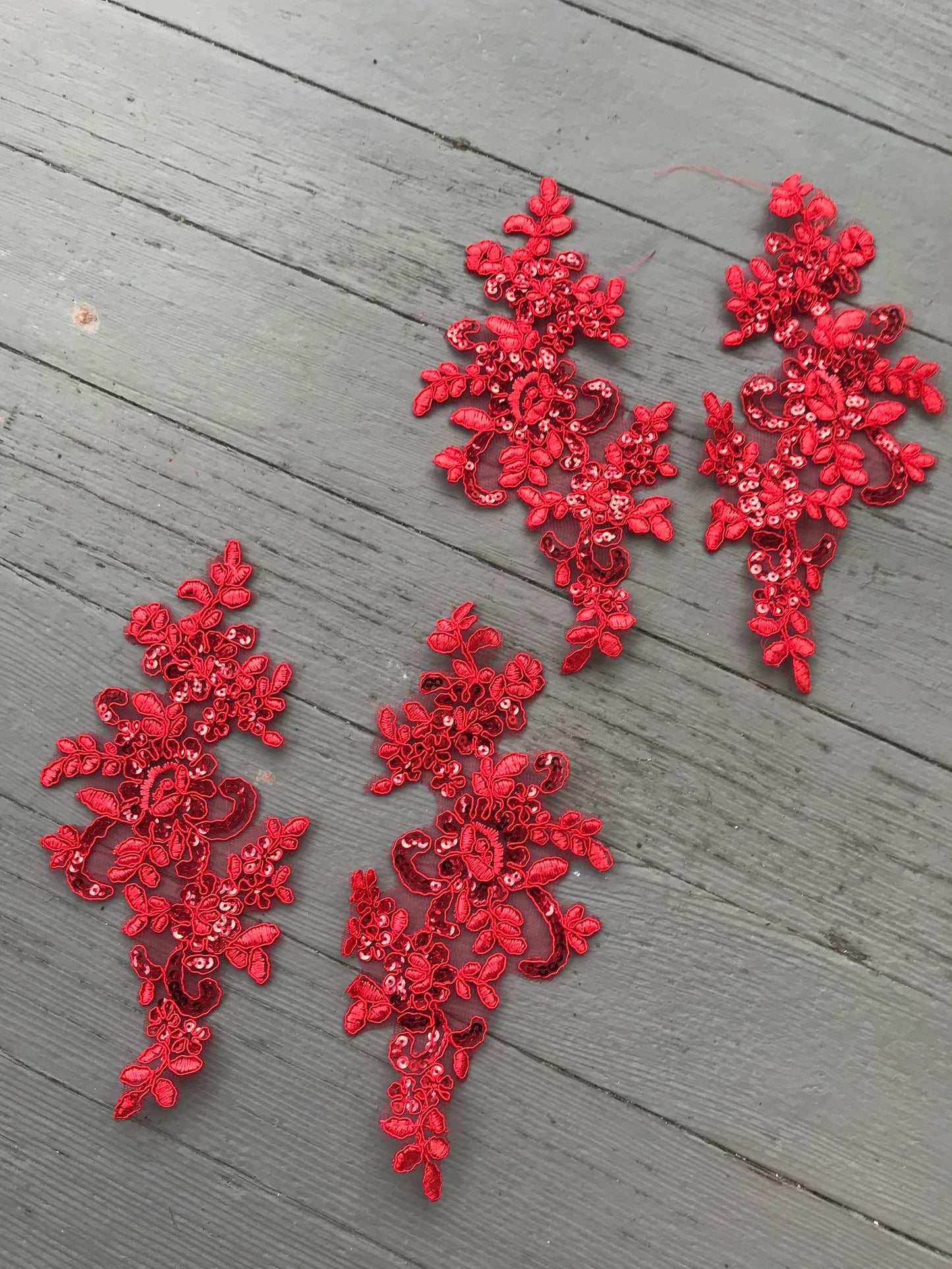 A115 Lace appliques ,wedding applique, Two Pairs Lace appliques red color with sequin ,Embroidered Appliques