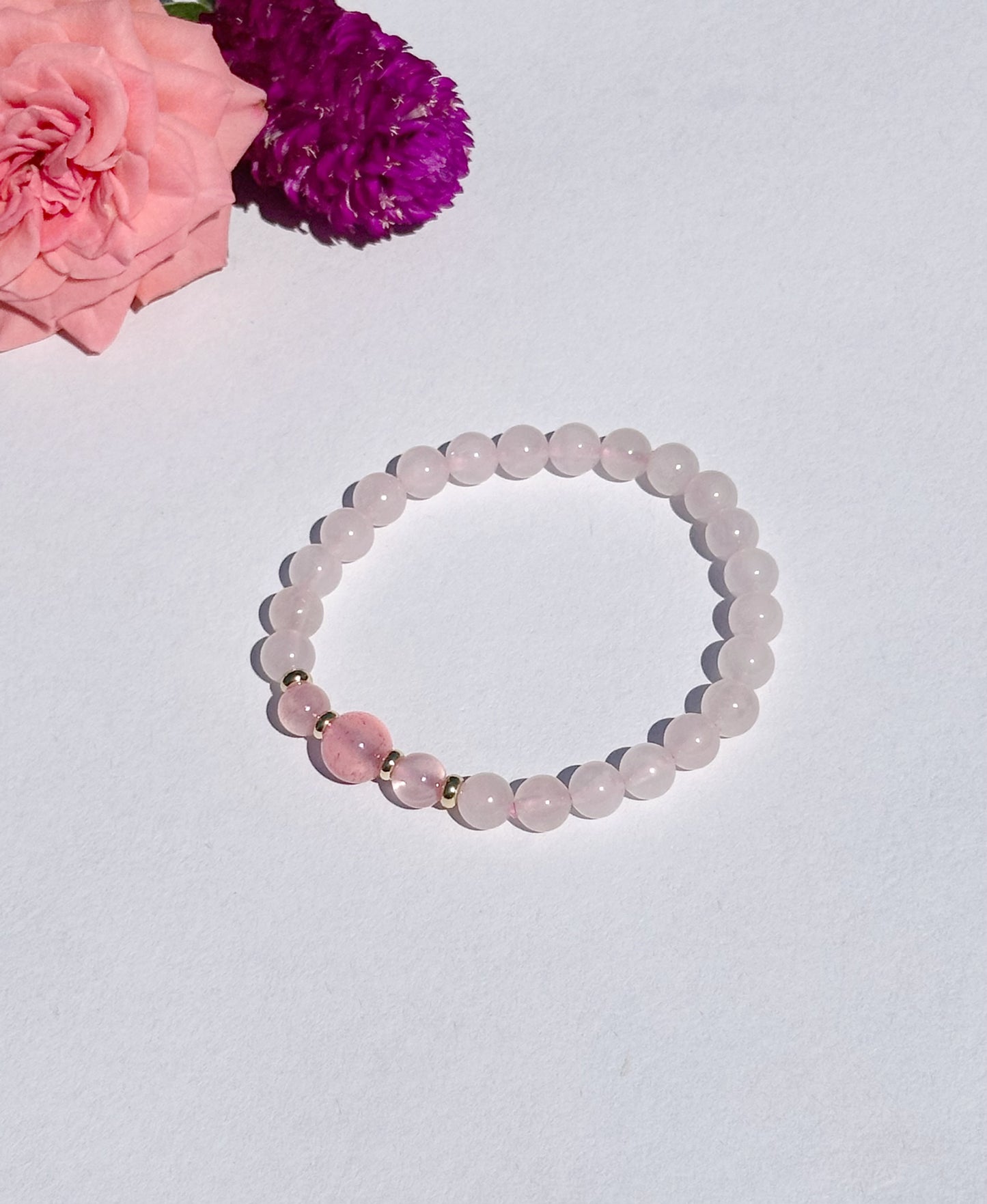 6mm Rose Quartz Elastic stretches for a secure, easy fit Handmade Bracelet, Women bracelet