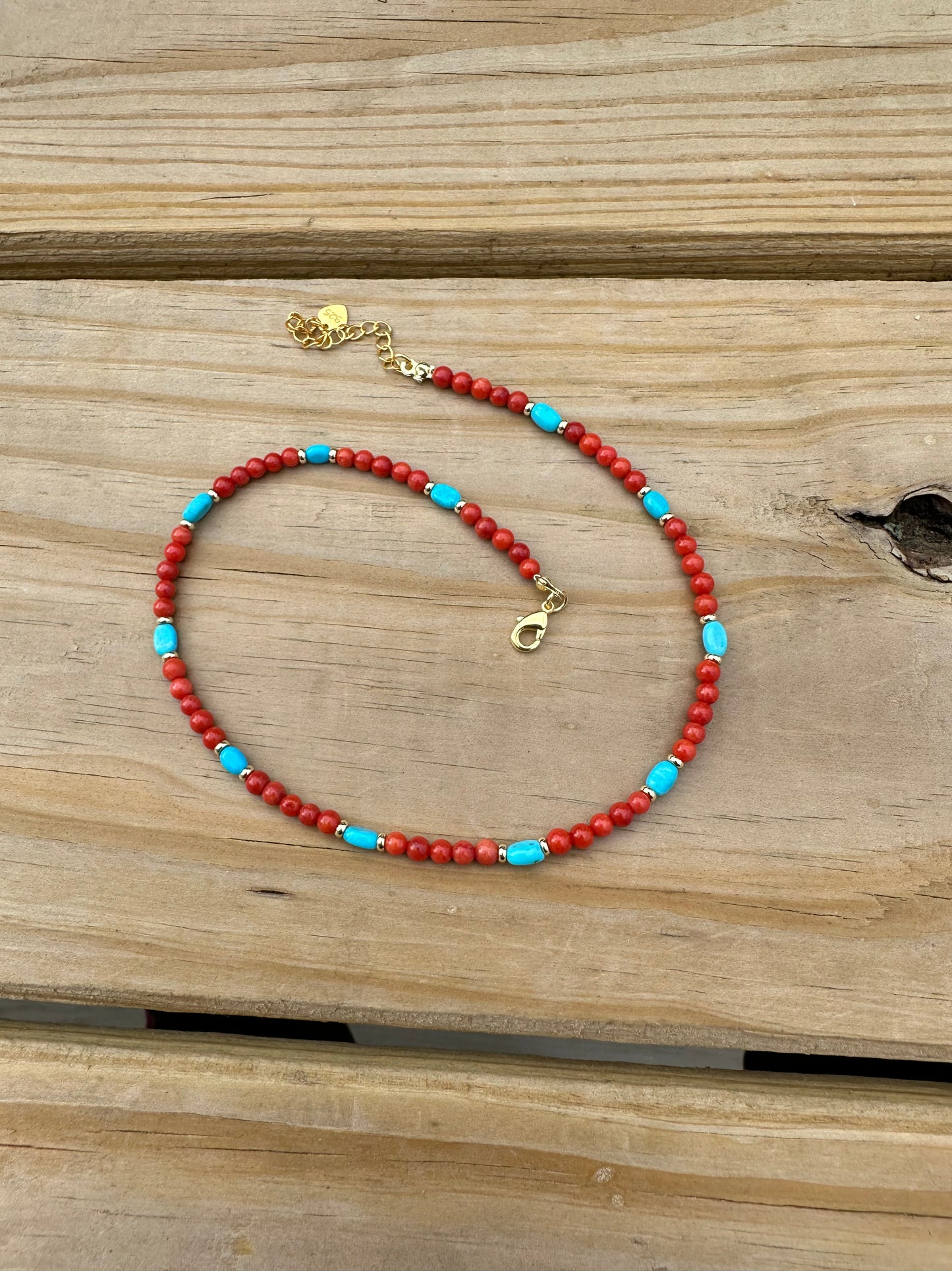 925 sterling silver gold plated with Red Coral And Turquoise handmade bracelet and necklace