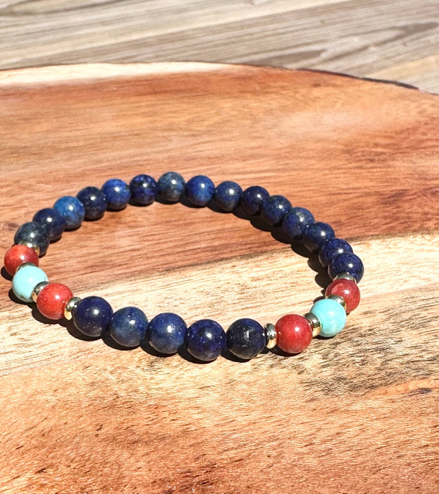 6mm Lapis Lazuli Elastic stretches for a secure, easy fit Handmade Bracelet