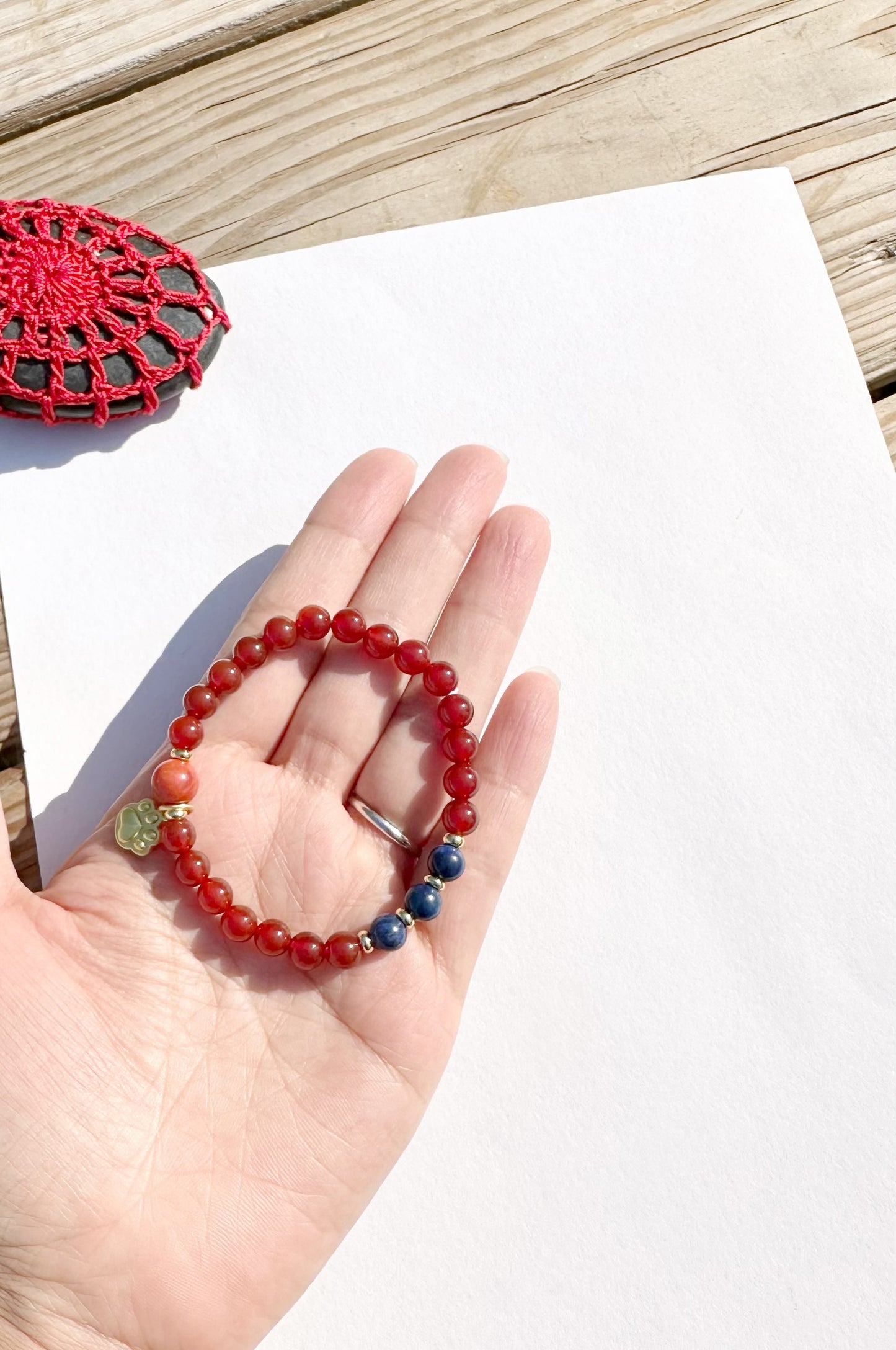 6mm Lapis Red Agate stretches Handmade Bracelet
