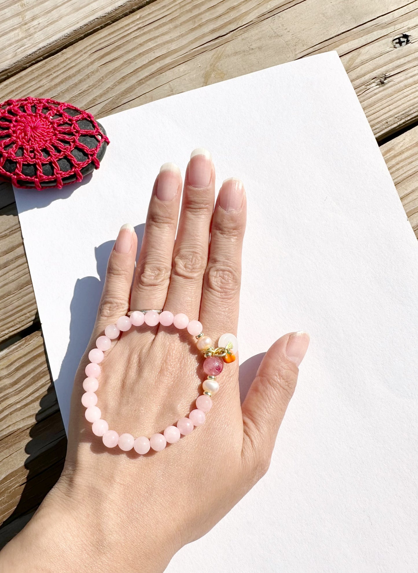 6mm Pink Jade Elastic stretches for a secure, easy fit Handmade Bracelet, Women bracelet