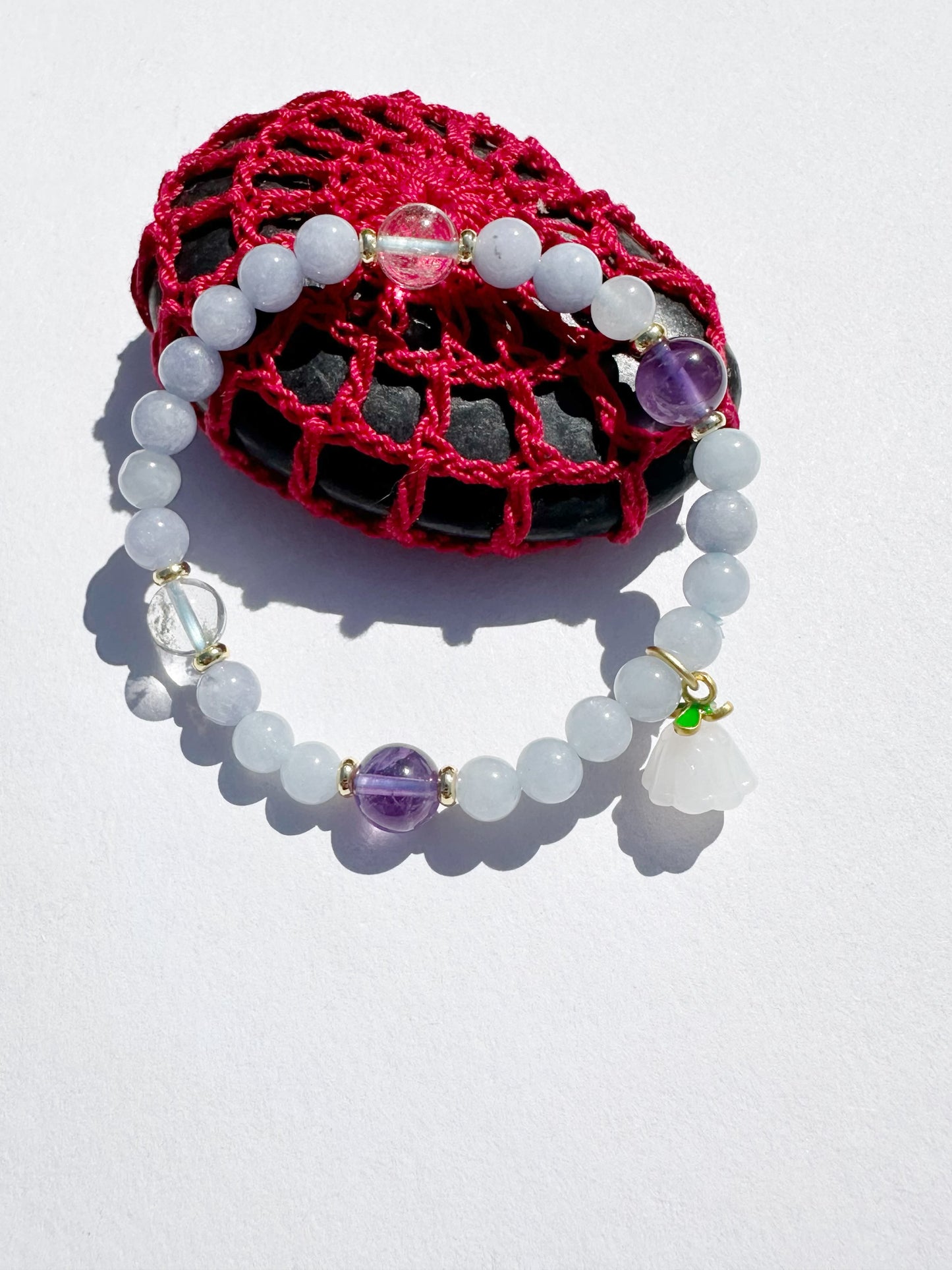 925 Sterling Silver gold plated, Elastic stretches for a secure, easy fit with 6mm Aquamarine handmade bracelet