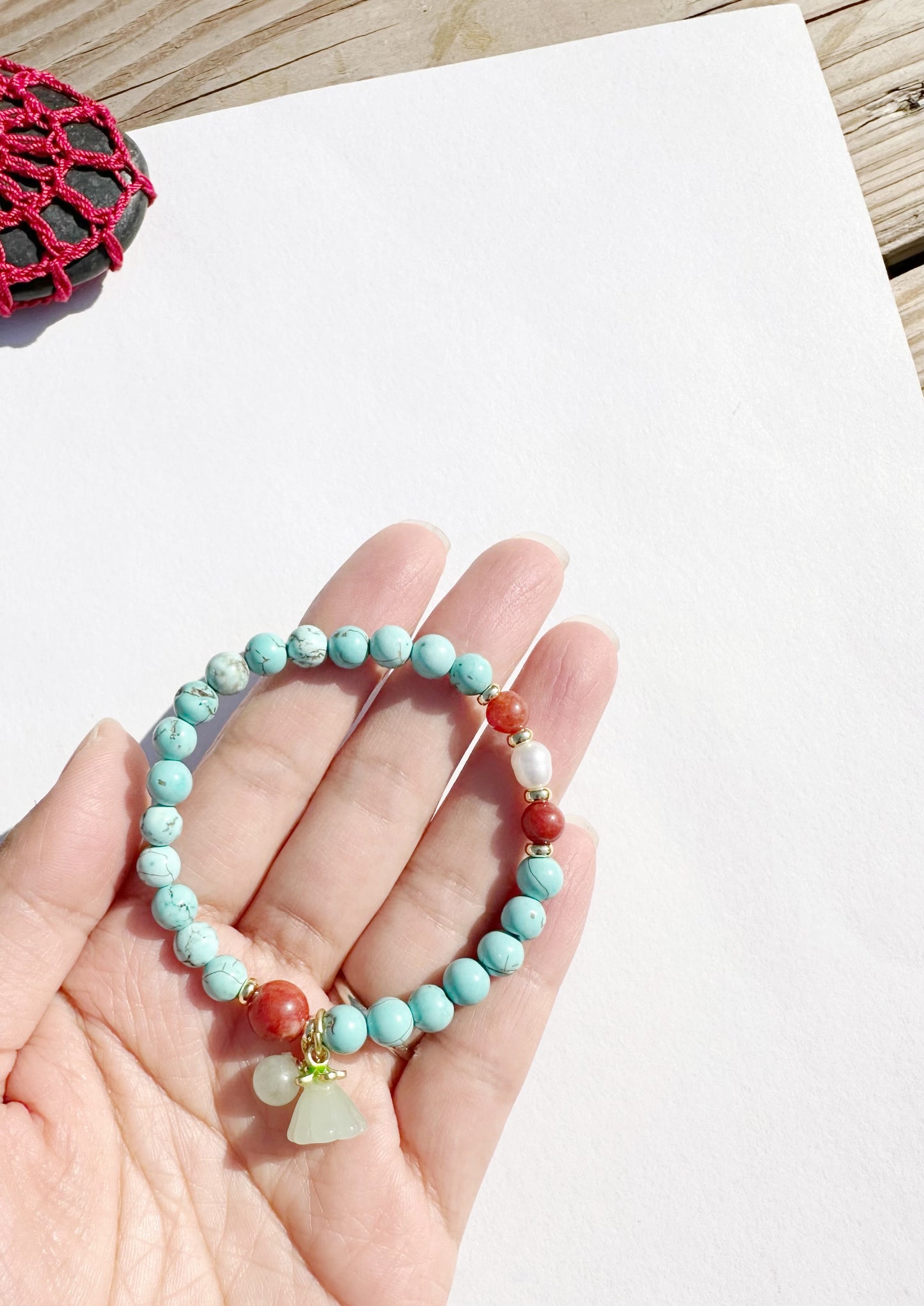 6mm Turquoise Elastic stretches for a secure, easy fit Handmade Bracelet