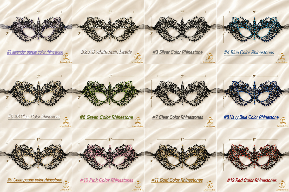 Rhinestone Lace Masquerade Mask: Hard Embroidery Party Mask, approx 130-140 pieces rhinestones