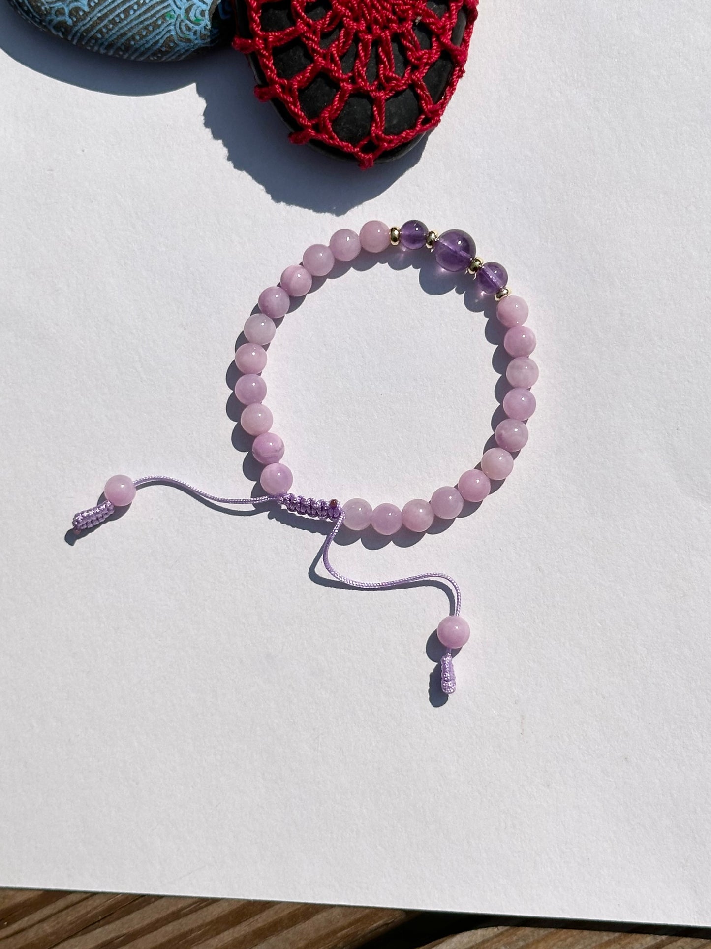 Natural Stone Beads 6mm Natural Kunzite with Amethyst with Elastic stretches for a secure, easy fit Handmade Bracelet, Women bracelet