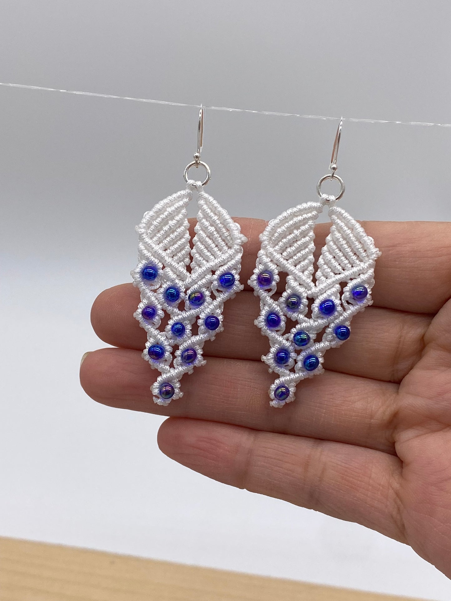 White color , Macrame Earrings, Bohemian Fashion, Tribal Ethnic Bellydance, Handmade Earrings,Handmade Macrame, Dangle Earring,Macrame Jewelry