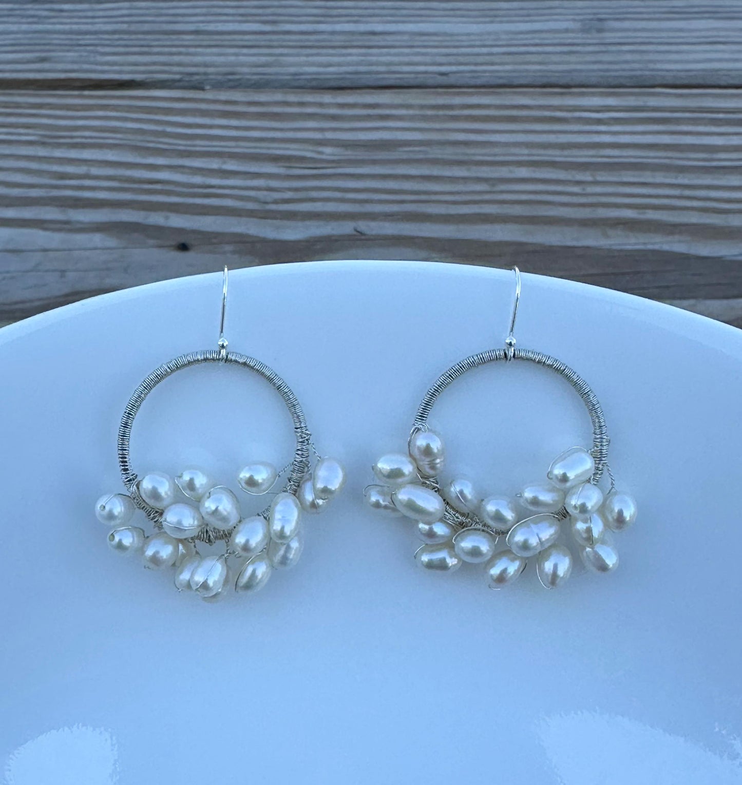 Handmade Earrings with 4mm X 5mm Freshwater Pearl with 21.5mm X 30mm gold plated