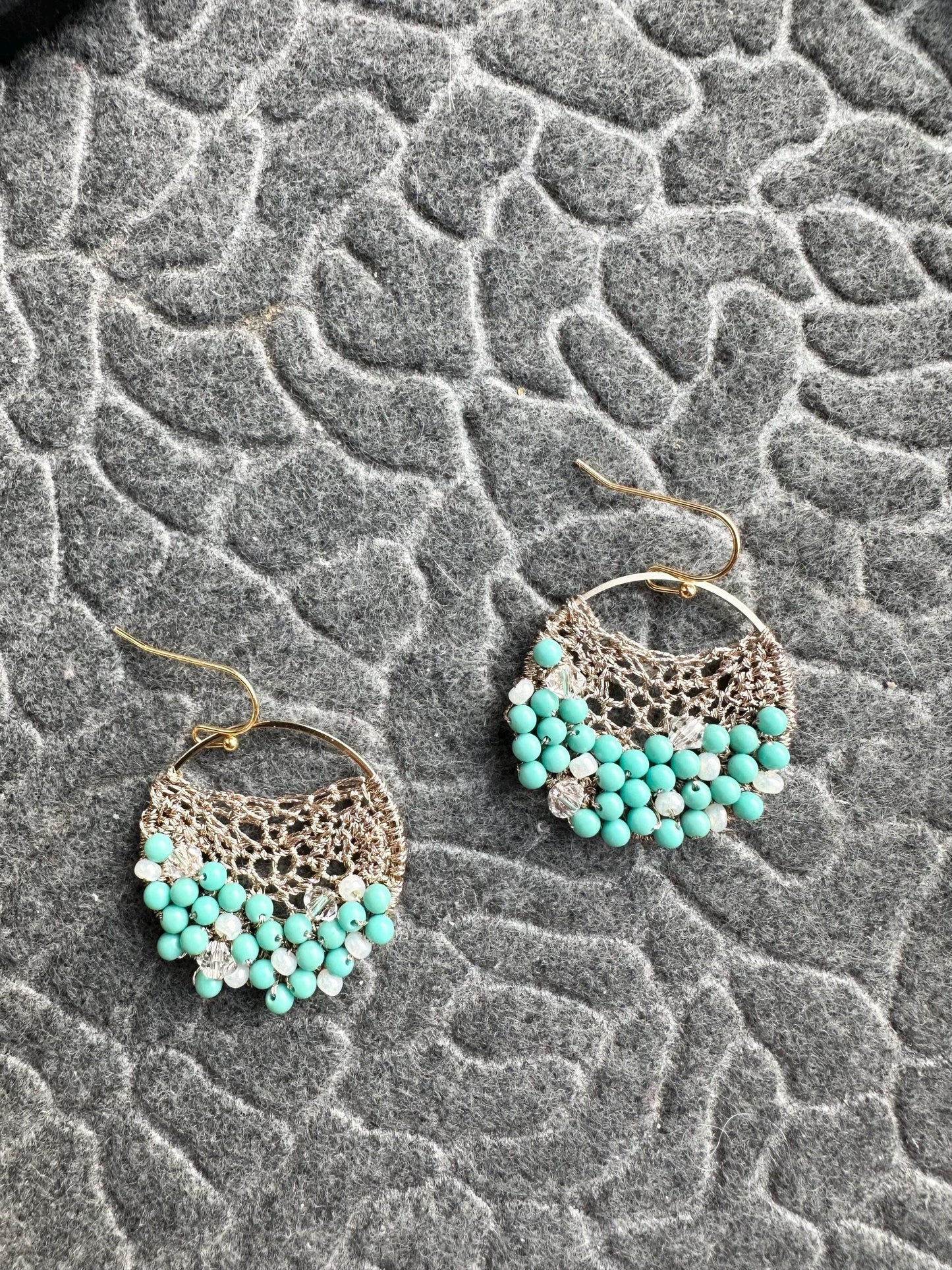 Handmade crochet with Embroidery Thread earrings, with turquoise gemstone with gold plated