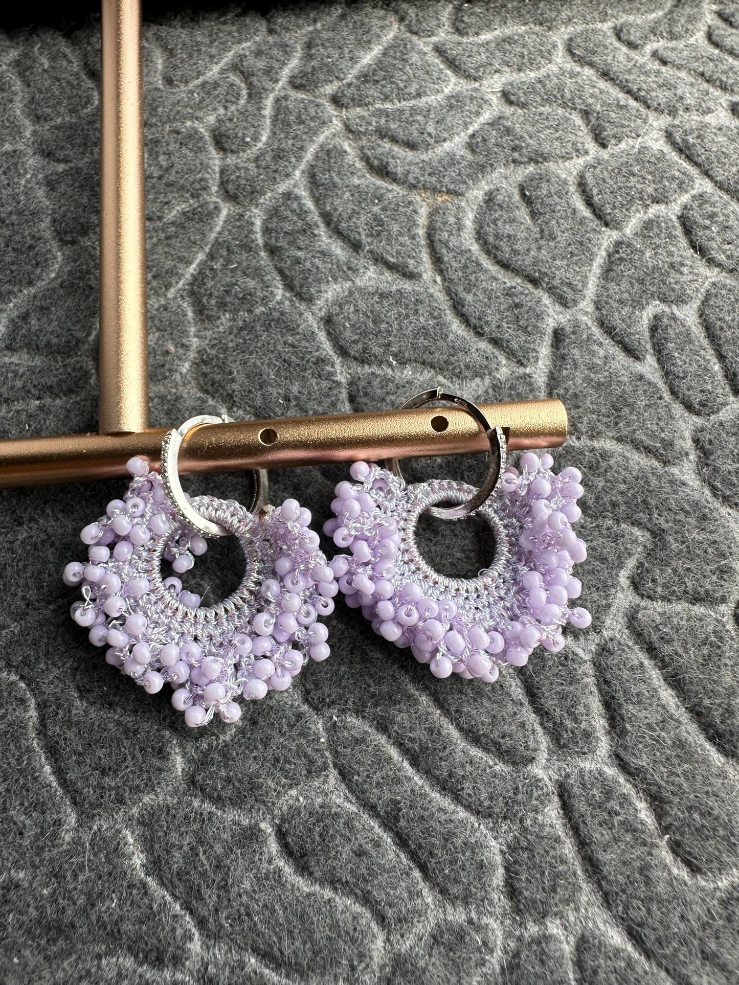 Crochet with seed beads,gemstone and 15mm size 925 sterling silver Hoop Earrings and  Sterling Silver Post