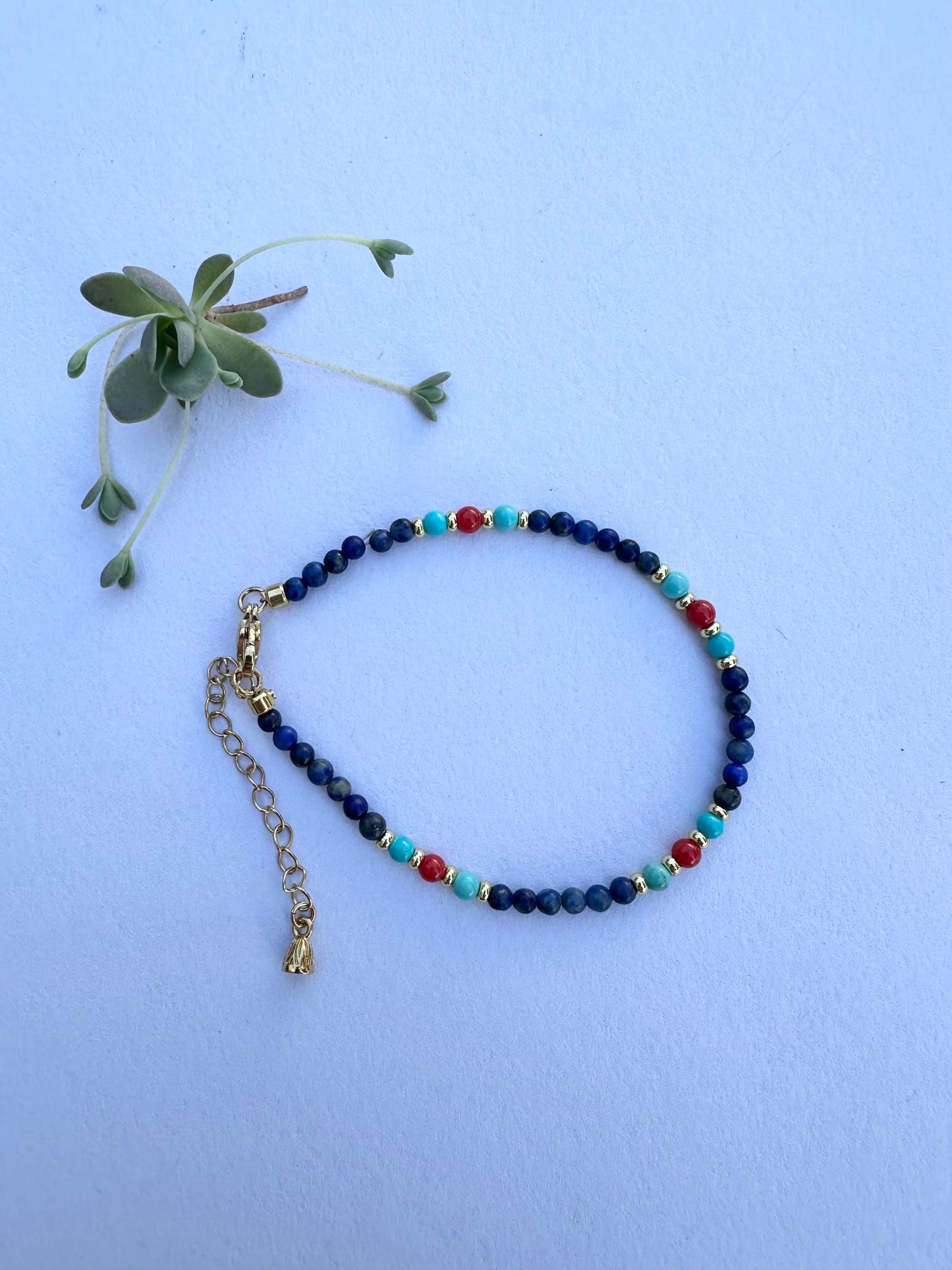925 Sterling Silver gold plated with 3mm Lapis Lazuli handmade bracelet