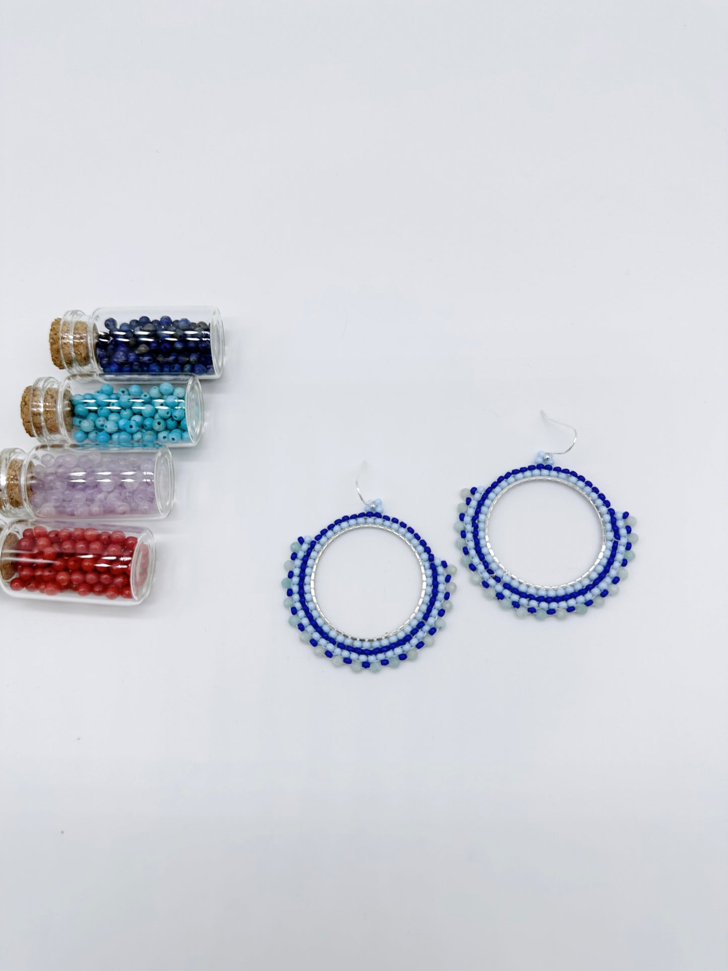 Handmade Earrings with seed beads and Amazonyte gemstone with 925 sterling silver hook