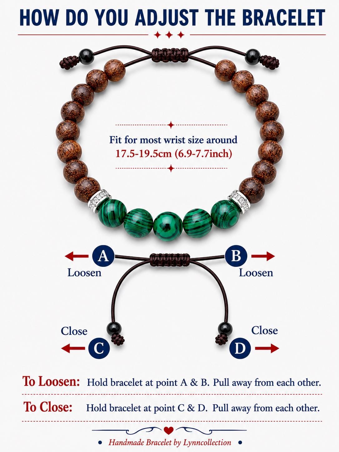 Bracelet for HIM AND HER, Made it with 8mm Sandalwoods and 8mm Green Malachite, Adjustable knotted cord
