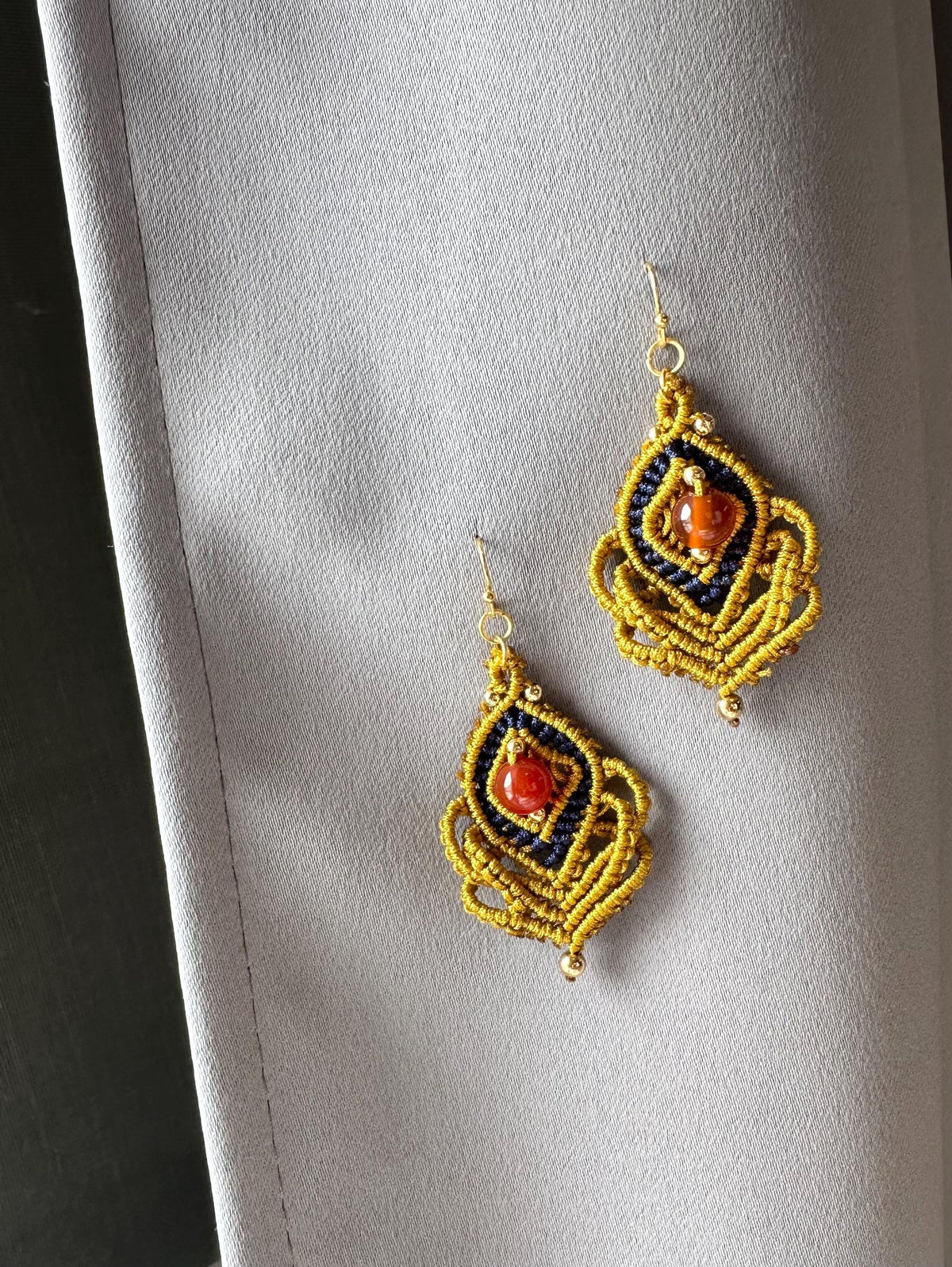Handmade Macrame Dangle Earrings: Bohemian Gold Plated Hooks