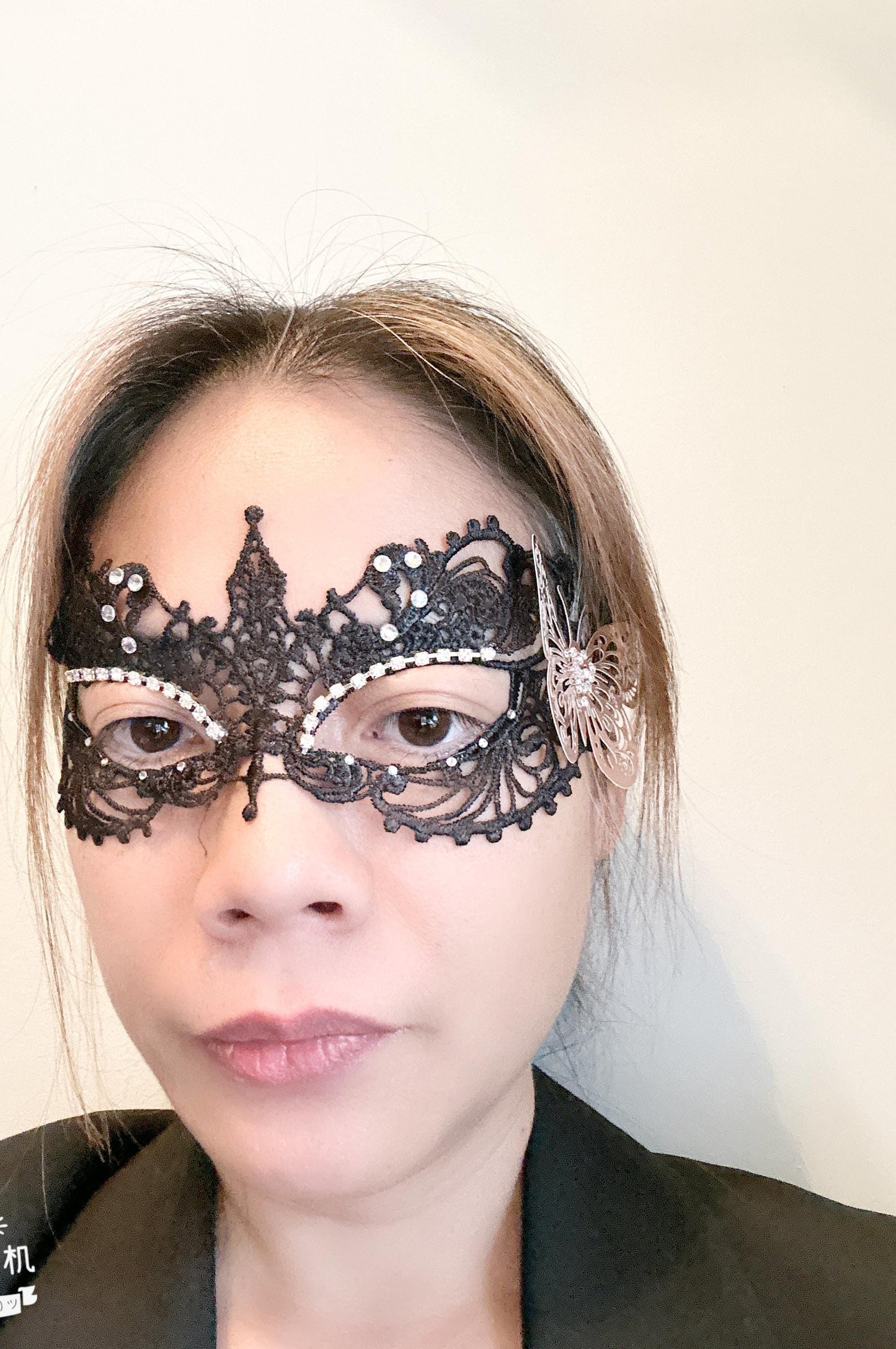 Black soft Lace Mask, Embroidery Mask, Black Mask, Masquerade Mask , Party Mask, Wedding Mask, Halloween Mask, with clear rhinestones