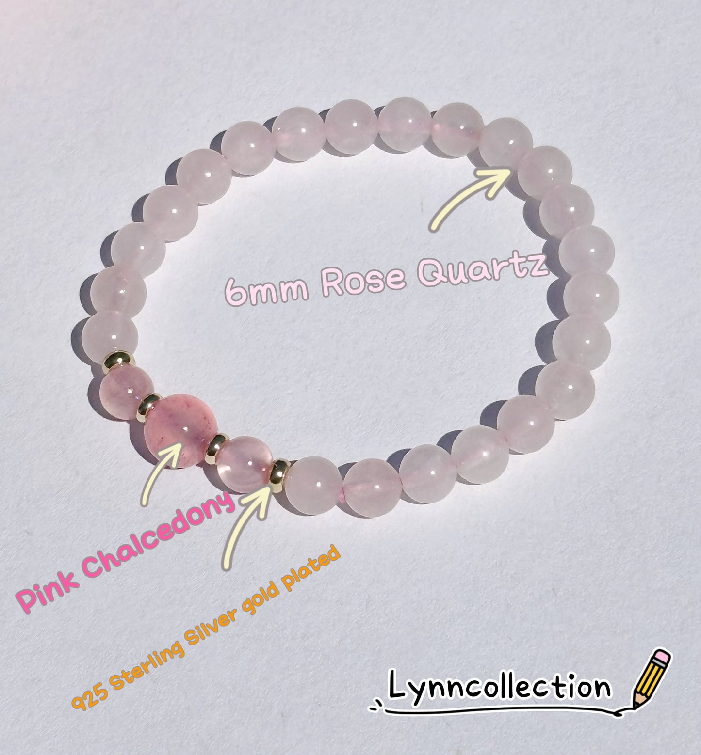 6mm Rose Quartz Elastic stretches for a secure, easy fit Handmade Bracelet, Women bracelet