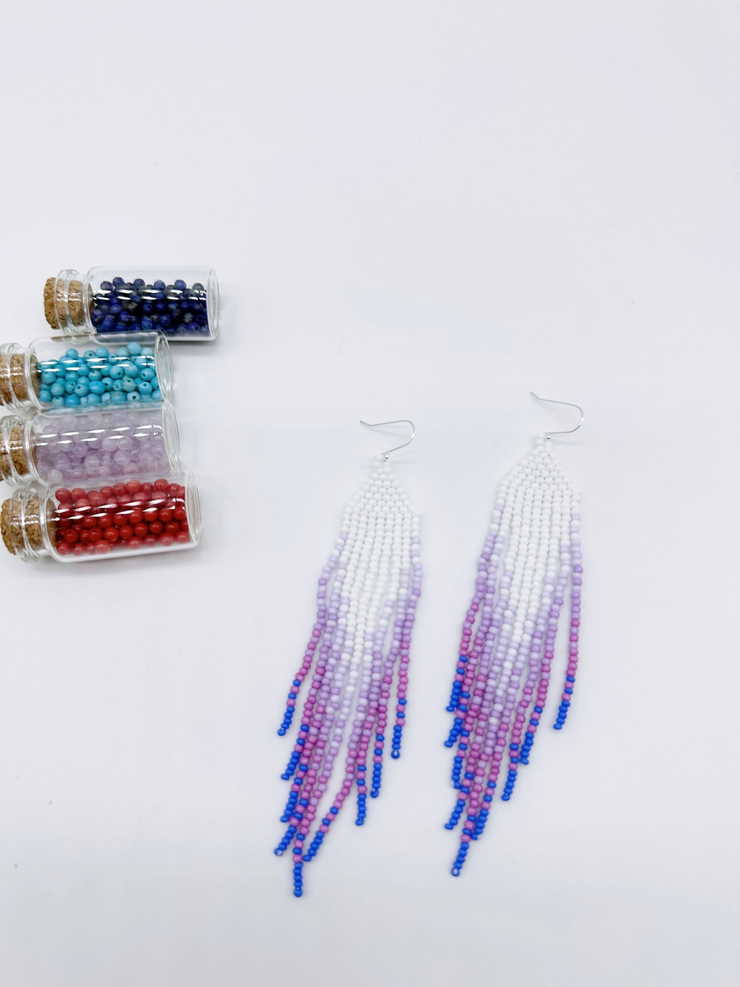 Handmade Earrings with seed beads with 925 sterling silver hook 4” length