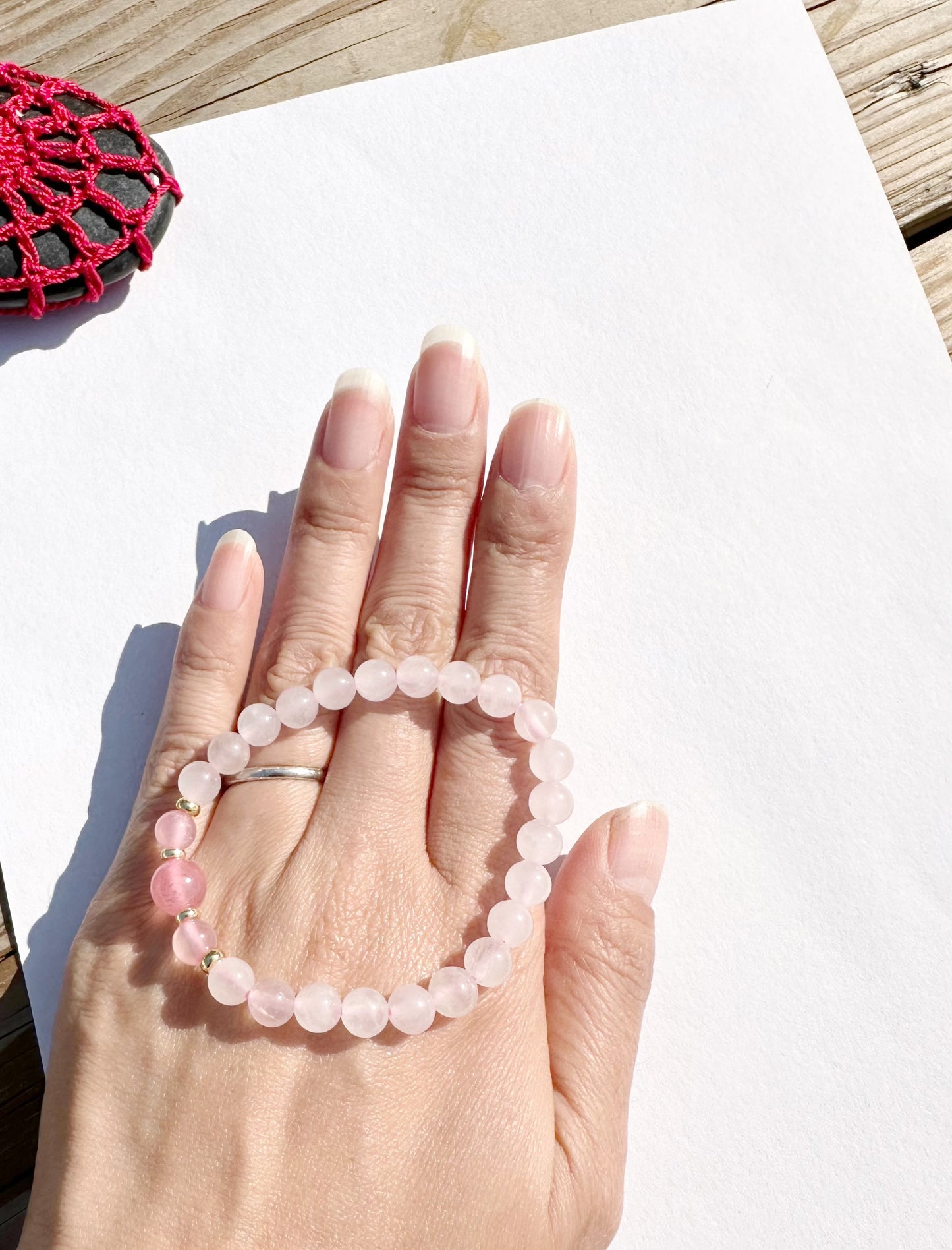6mm Rose Quartz Elastic stretches for a secure, easy fit Handmade Bracelet, Women bracelet