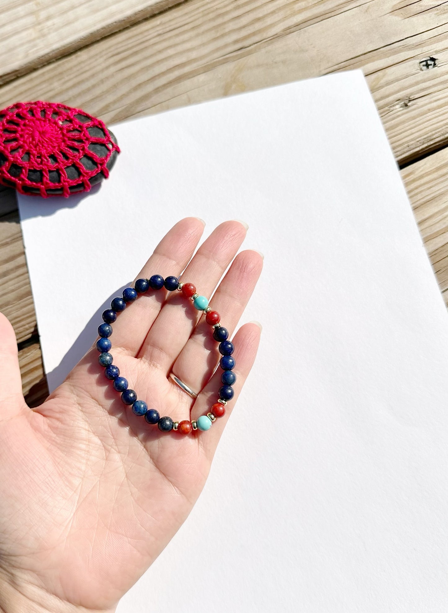6mm Lapis Lazuli Elastic stretches for a secure, easy fit Handmade Bracelet