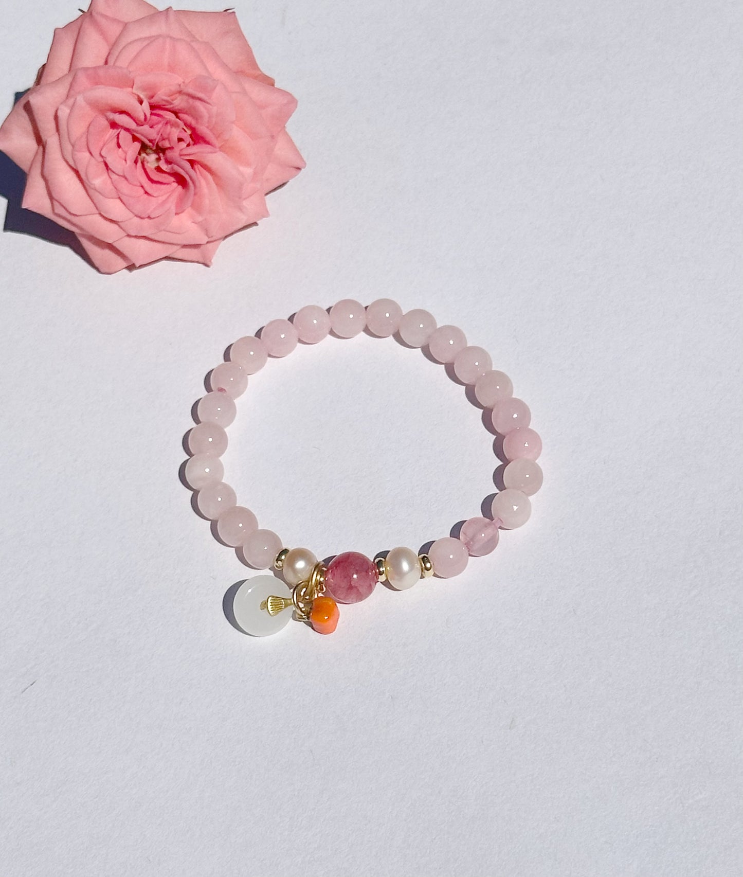 6mm Pink Jade Elastic stretches for a secure, easy fit Handmade Bracelet, Women bracelet