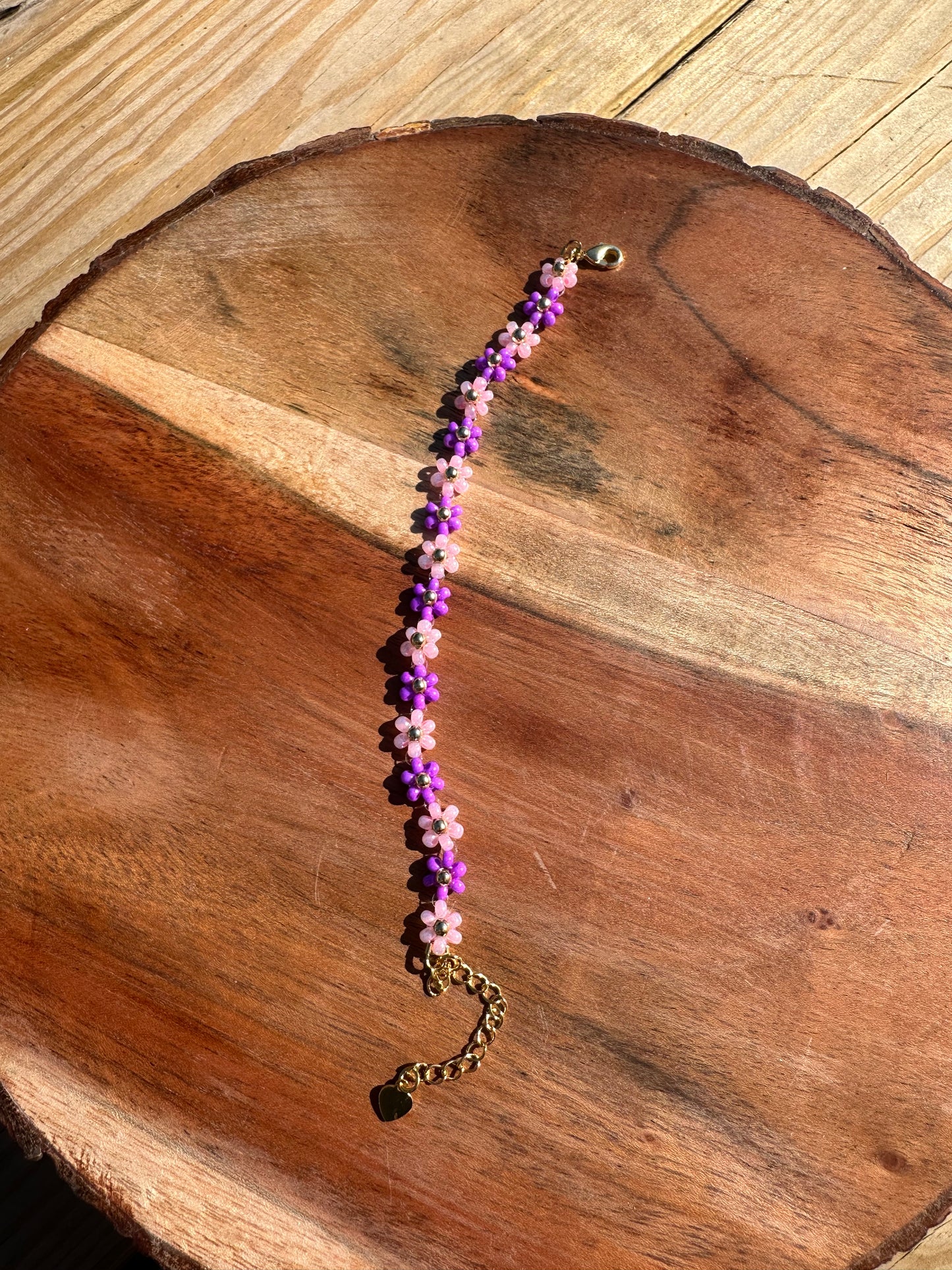 18k gold plated handmade bracelet with glass seed beads made flowers