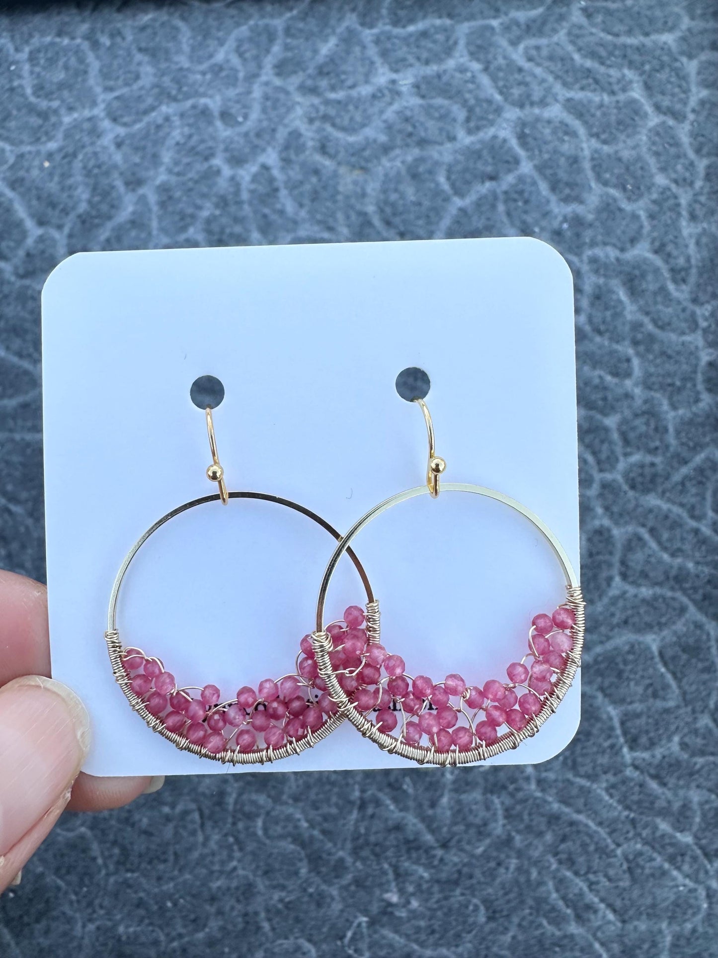 Handmade Earrings with 2mm Ruby with 25mm gold plated ring and 18k gold plated hooks