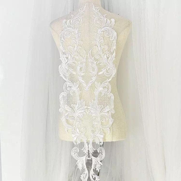 E16 One Piece Off White Color Lace Neckline Trim applique,Wedding Dress applique, Lace Neckline Trim Embroidery Patch size: 46”X11”