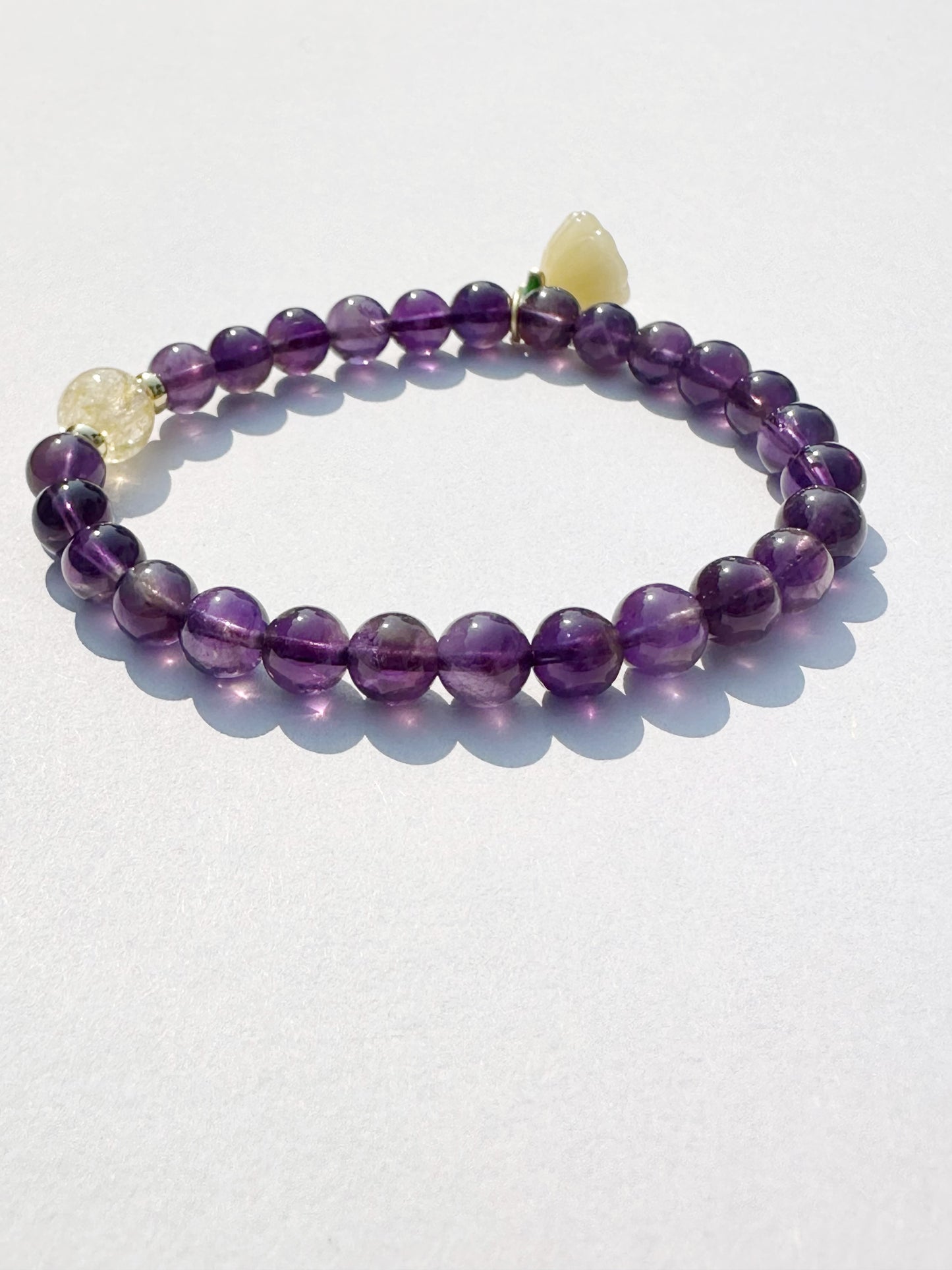 6mm Amethyst Elastic stretches for a secure, easy fit Handmade Bracelet