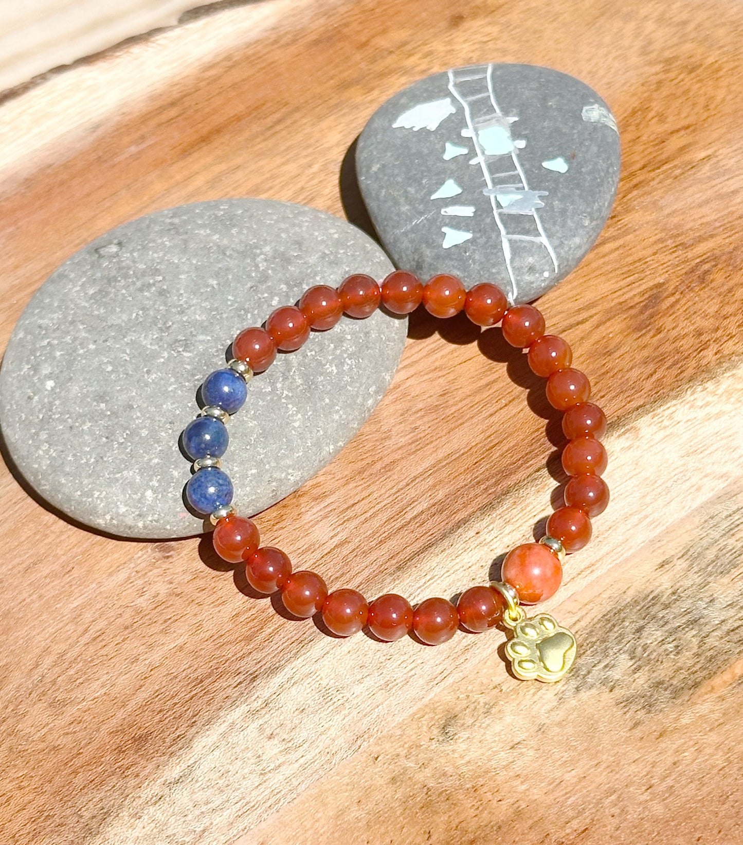6mm Lapis Red Agate stretches Handmade Bracelet