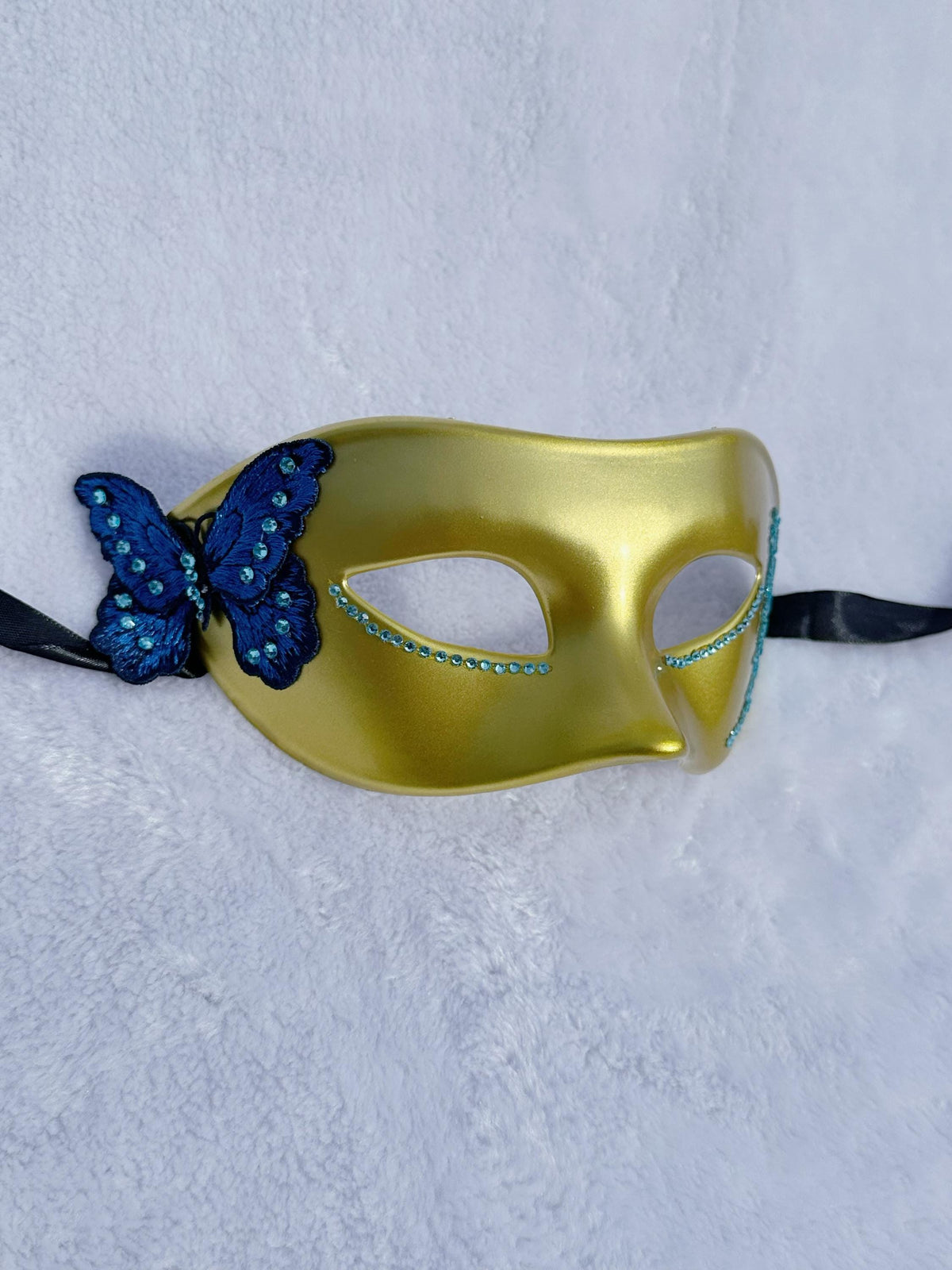 Blue Rhinestone Masquerade Mask: Butterfly Venetian Costume Ball Mask