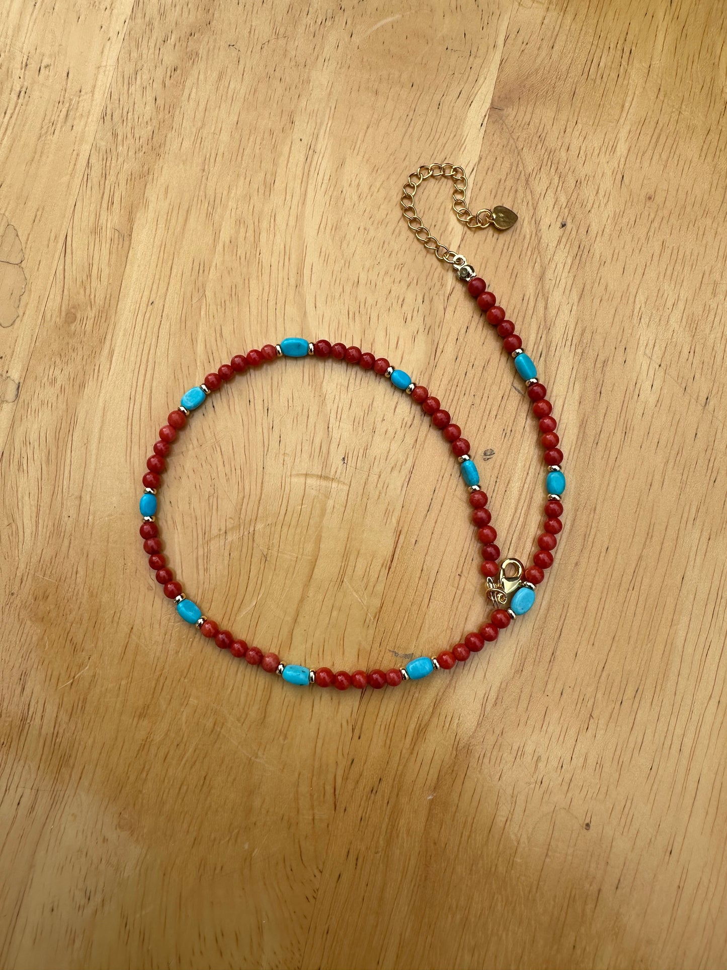 925 sterling silver gold plated with Red Coral And Turquoise handmade bracelet and necklace