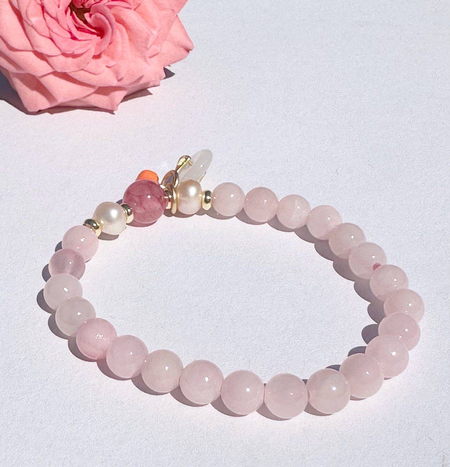 6mm Pink Jade Elastic stretches for a secure, easy fit Handmade Bracelet, Women bracelet