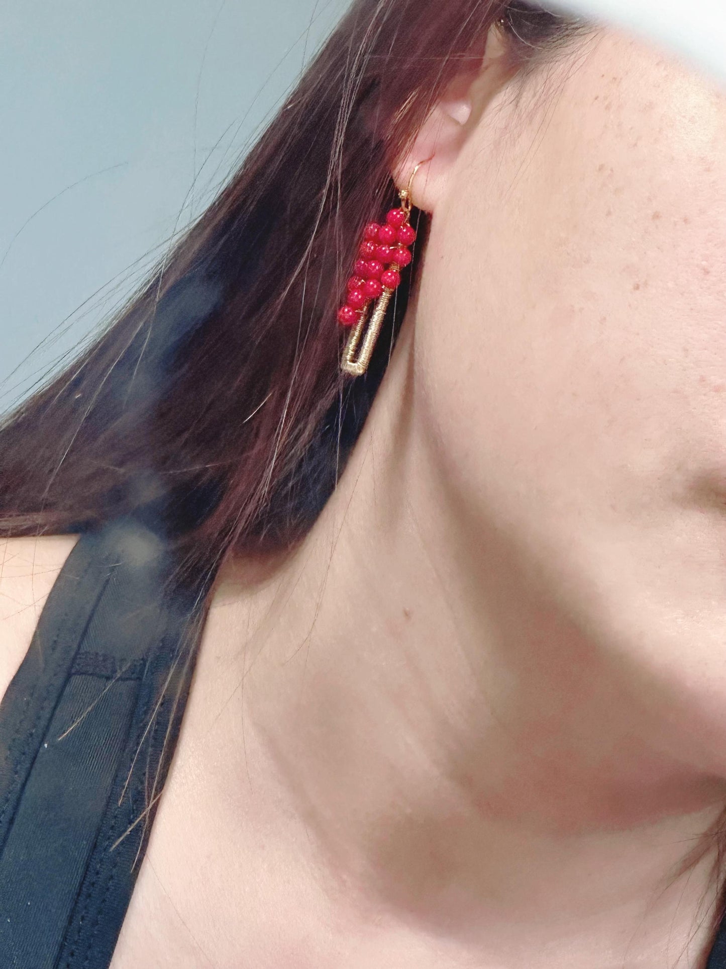 Coral with Gold plated Wire Wrapped Handmade, size: 1.5” length X 0.5” width.