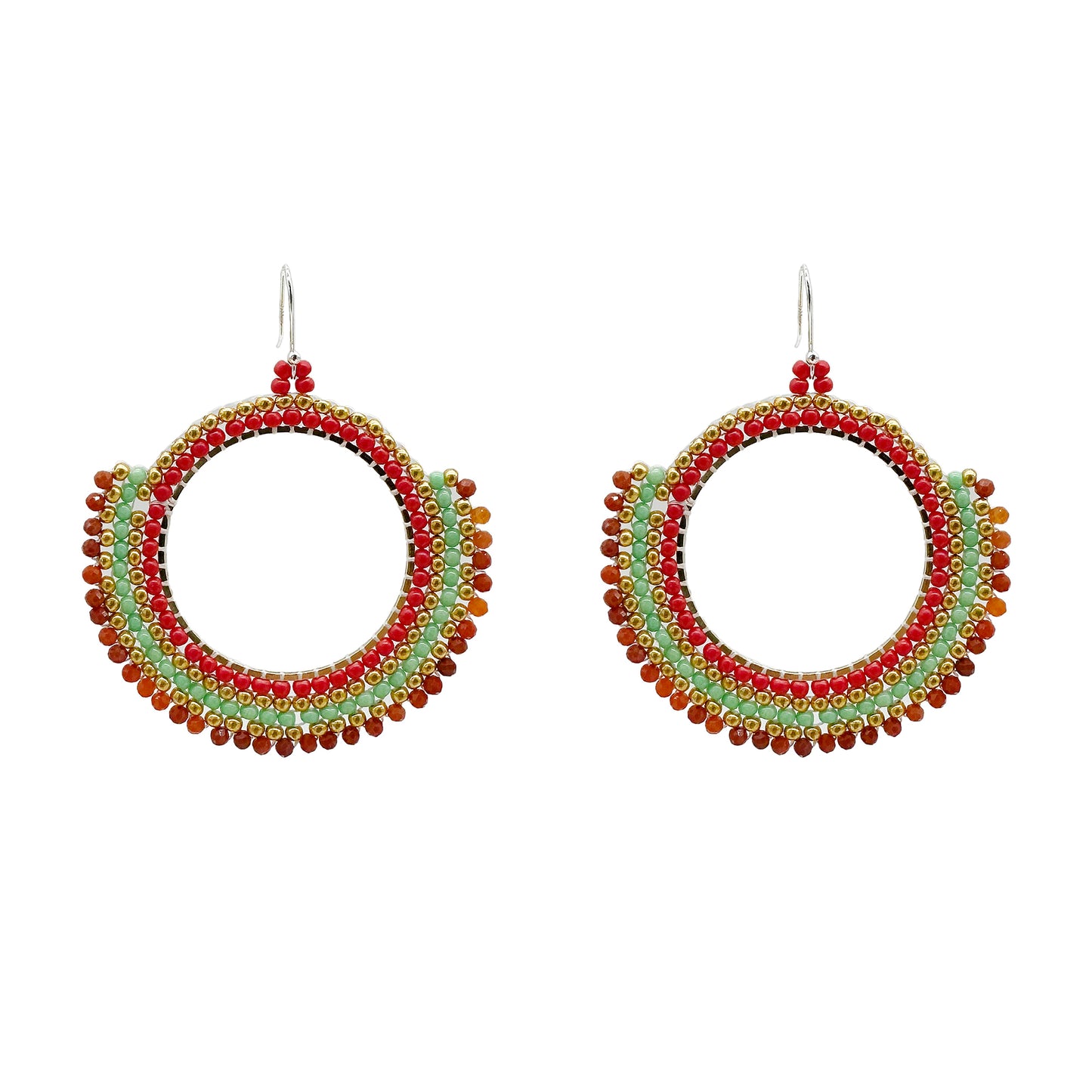 Handmade Earrings with seed beads and 2mm Red Agate gemstone with 925 sterling silver hook