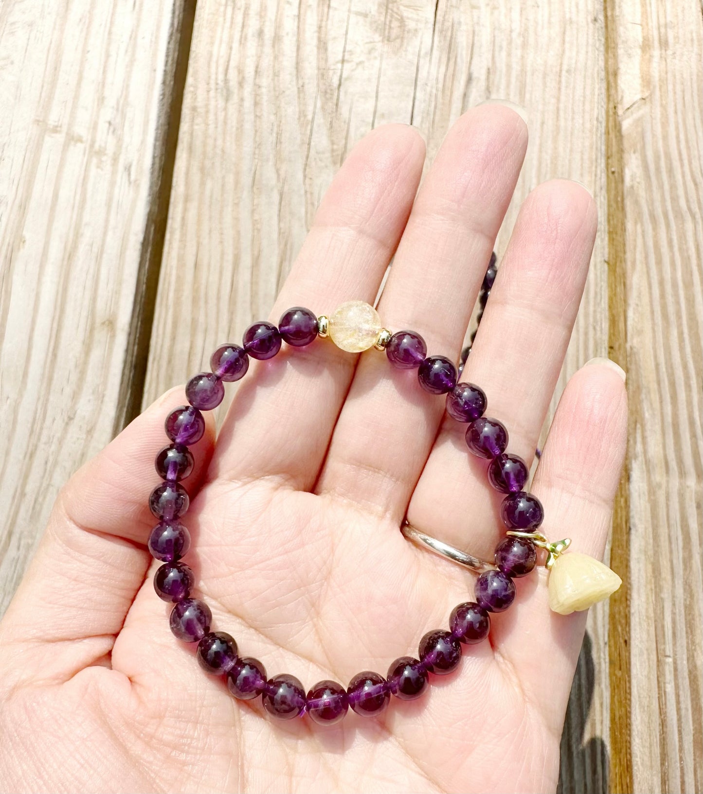 6mm Amethyst Elastic stretches for a secure, easy fit Handmade Bracelet