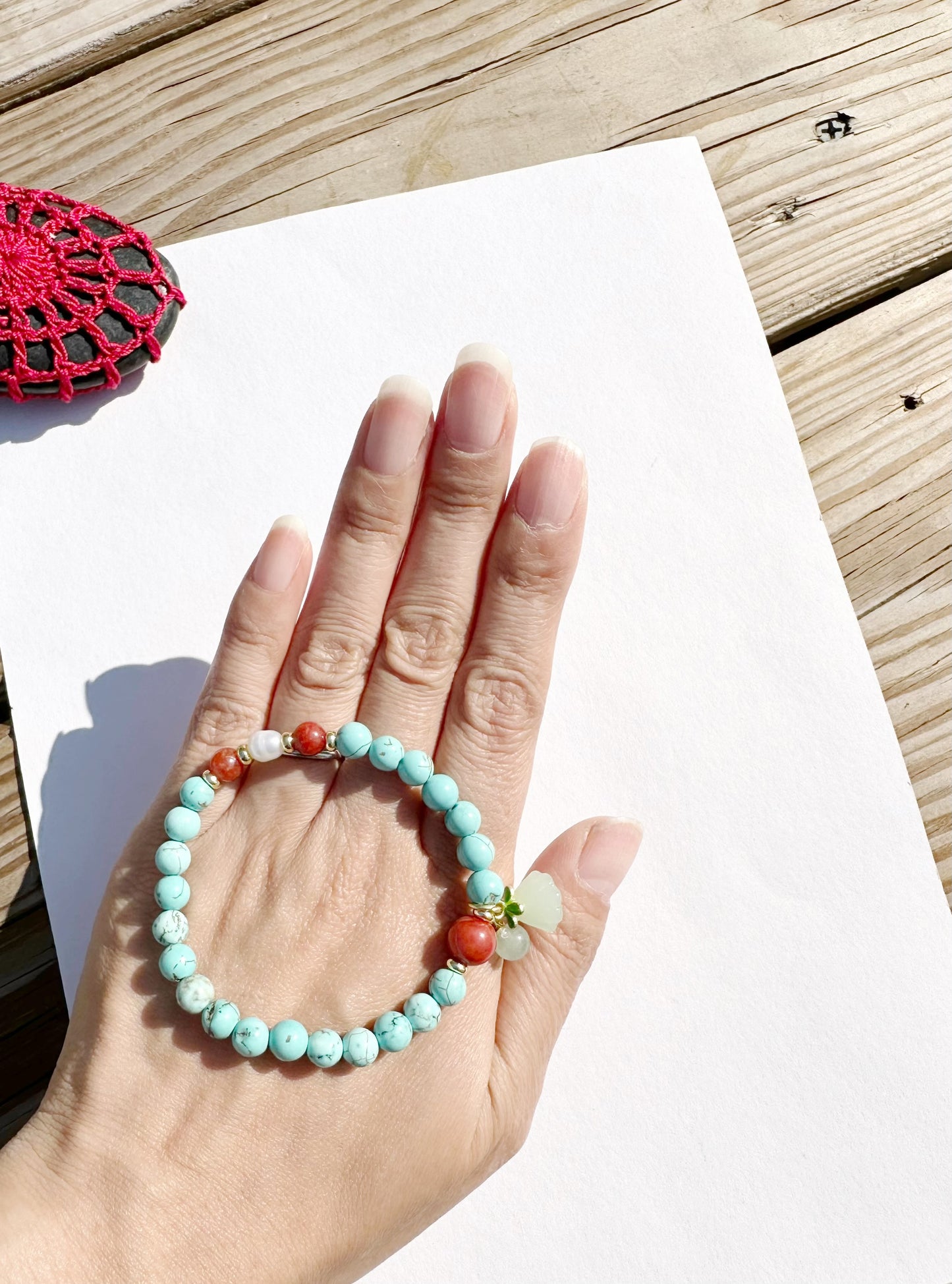 6mm Turquoise Elastic stretches for a secure, easy fit Handmade Bracelet