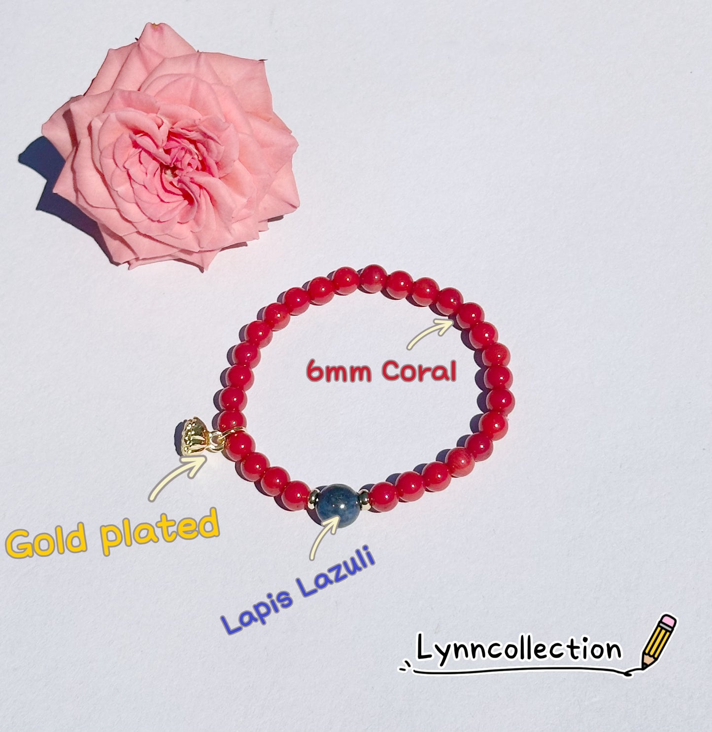 6mm coral Handmade Bracelet, Women bracelet