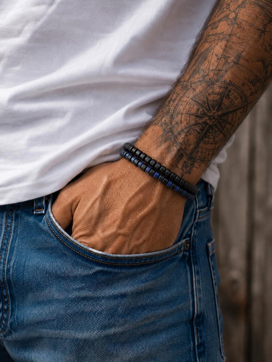 Bracelet for Him and Her,Lapis Lazuli annd sandalwood, Adjustable knot, two pieces bracelet