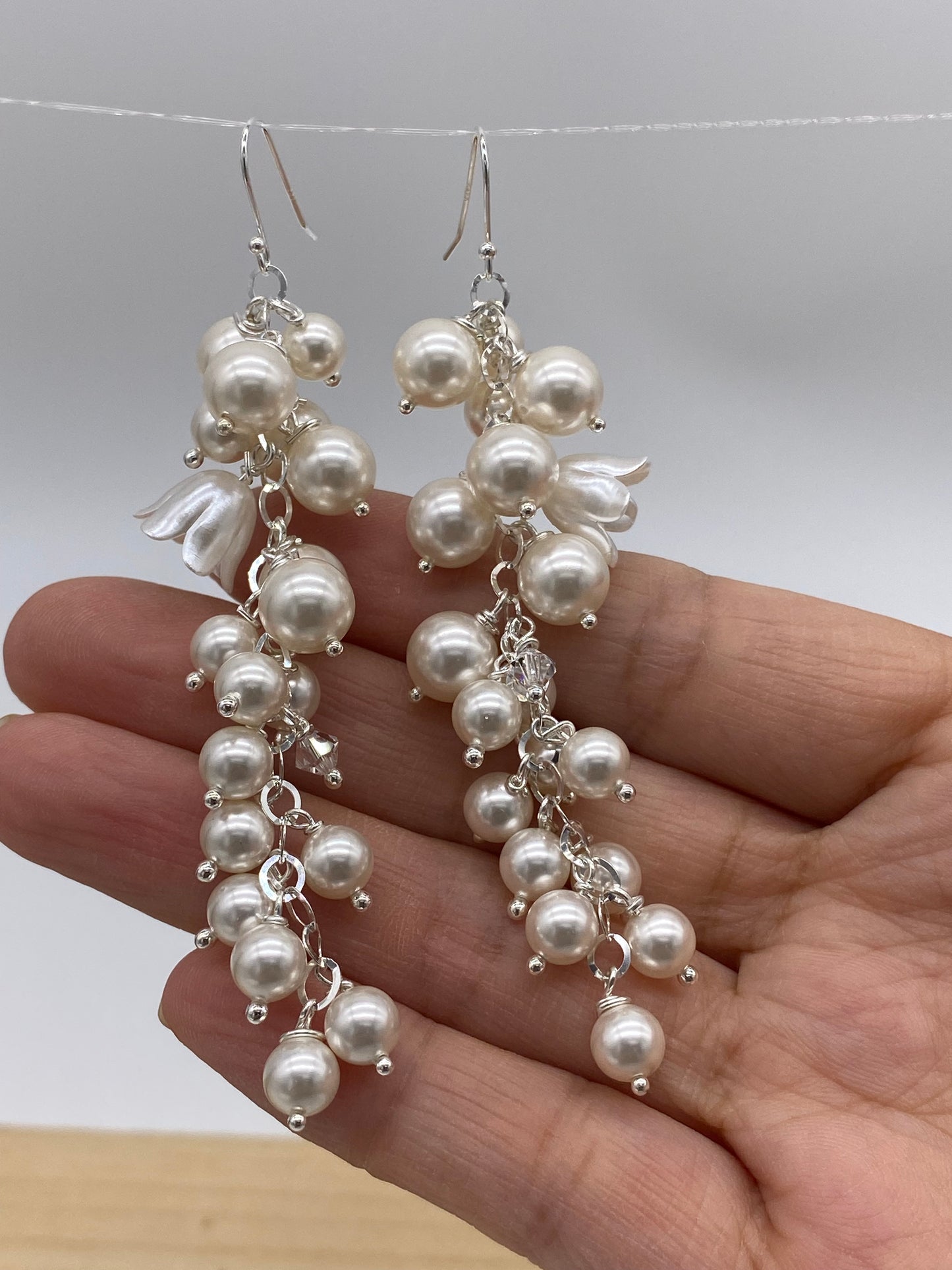 Handmade Dangle Earrings,925 Sterling Silver Hook with Sawarvski pearl