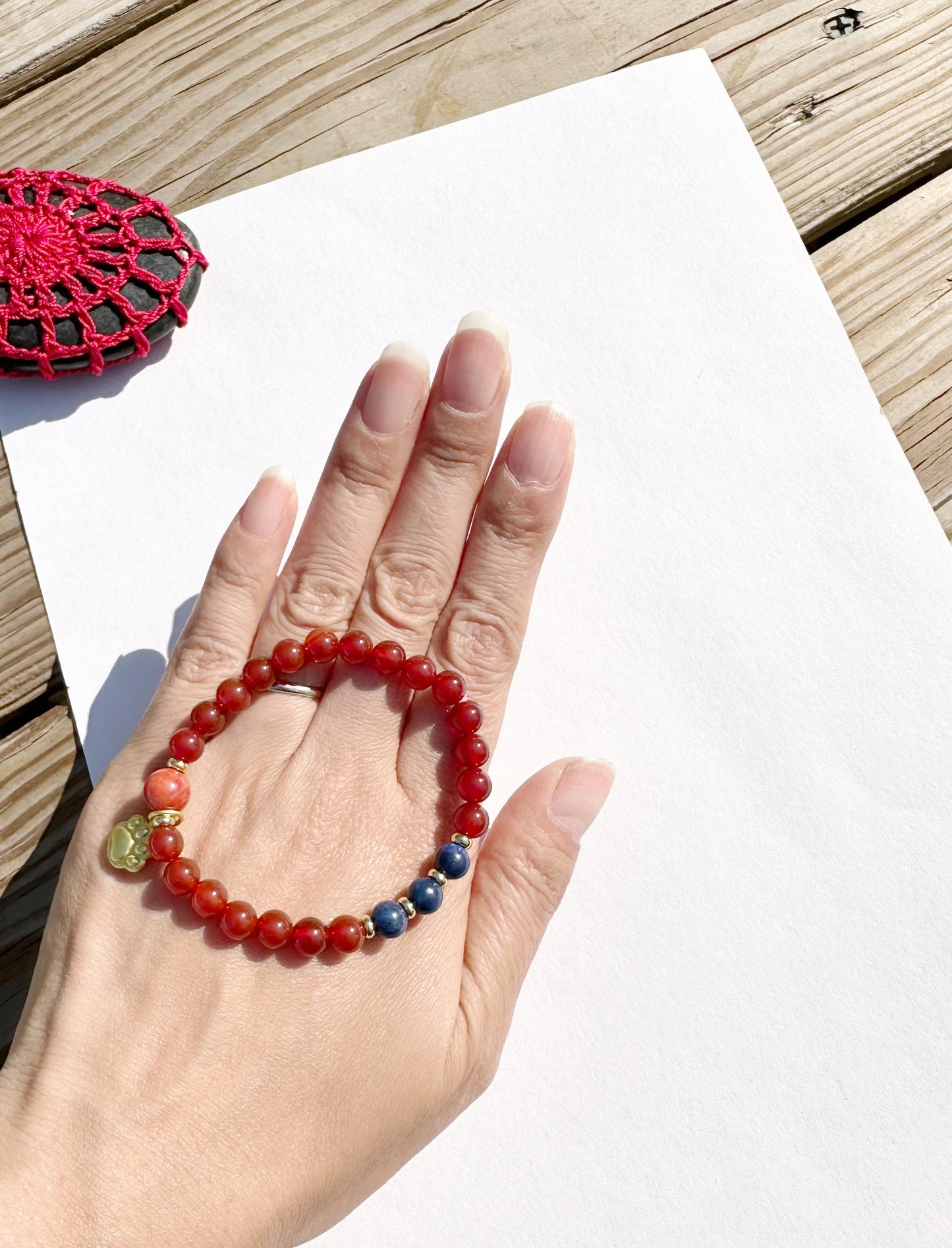 6mm Lapis Red Agate stretches Handmade Bracelet