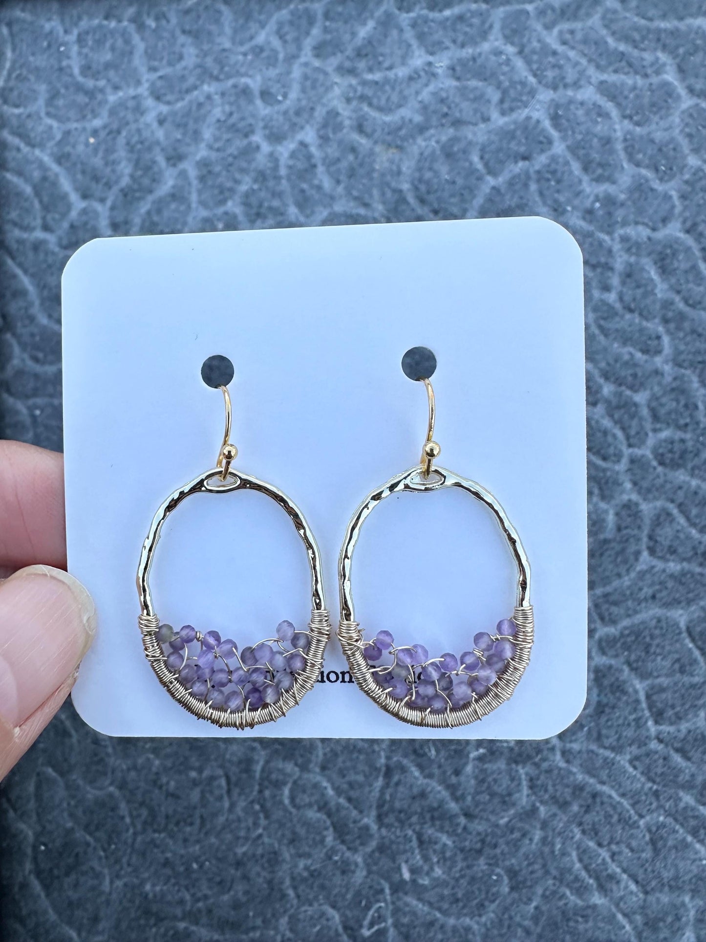 Handmade Earrings with 2mm Amethyst with 21.5mm X 30mm gold plated
