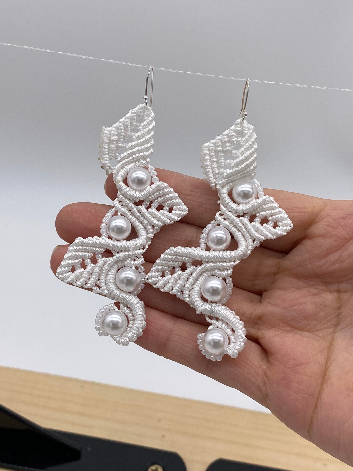 White color , Macrame Earrings, Bohemian Fashion, Tribal Ethnic Bellydance, Handmade Earrings,Handmade Macrame, Dangle Earring,Macrame Jewelry