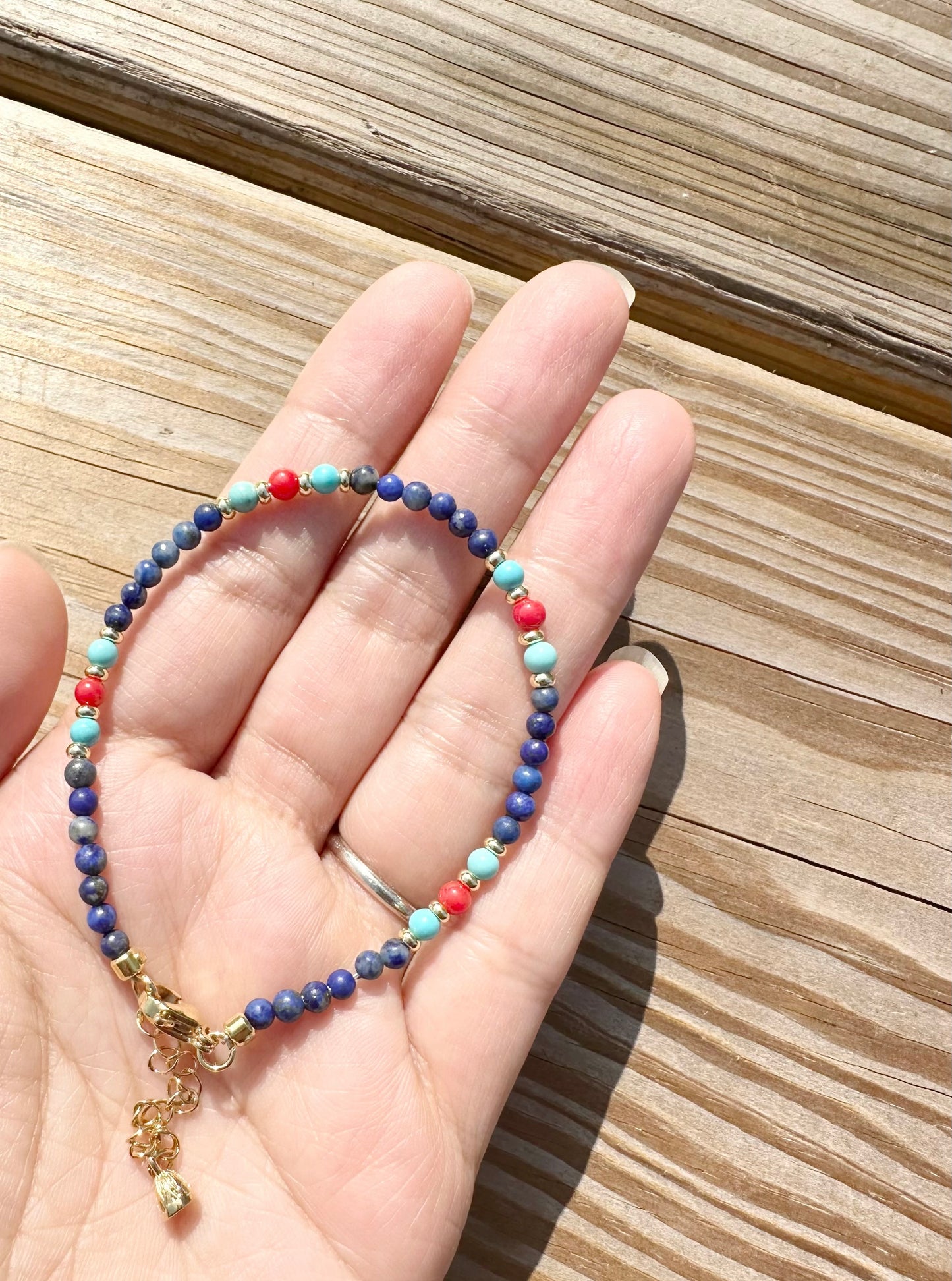 925 Sterling Silver gold plated with 3mm Lapis Lazuli handmade bracelet
