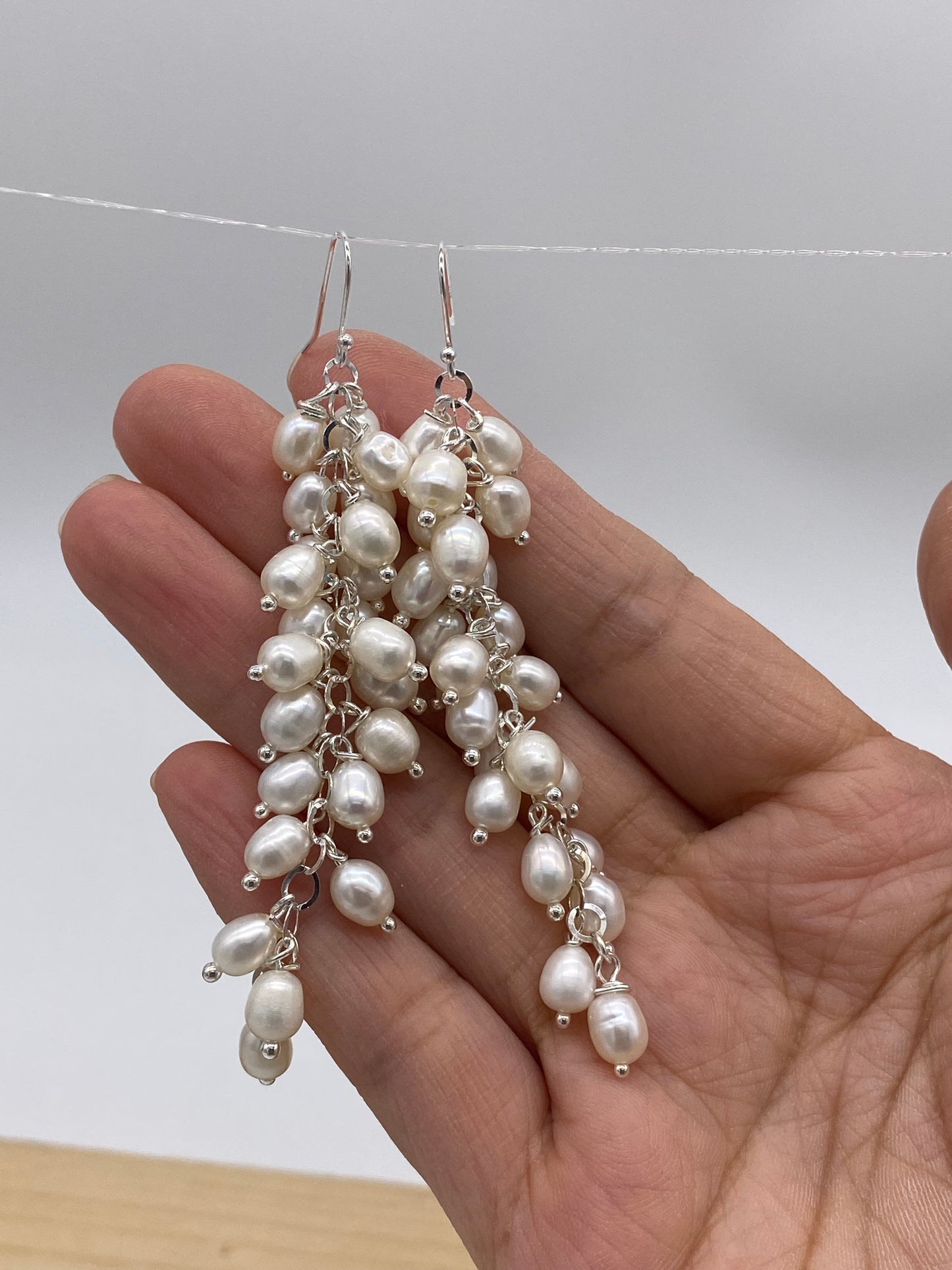Handmade Dangle Earrings,925 Sterling Silver Hook with freshwater pearl
