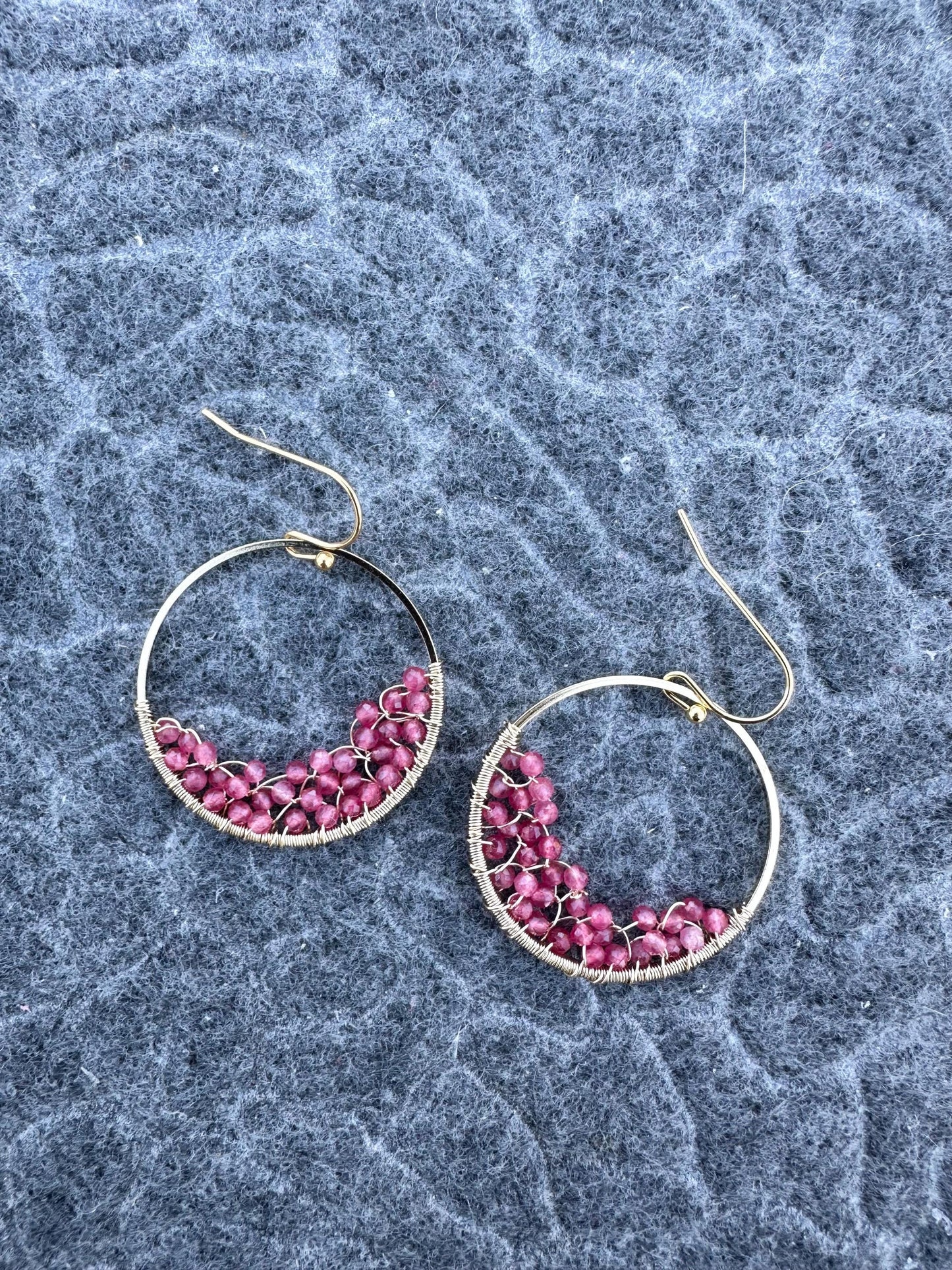 Handmade Earrings with 2mm Ruby with 25mm gold plated ring and 18k gold plated hooks