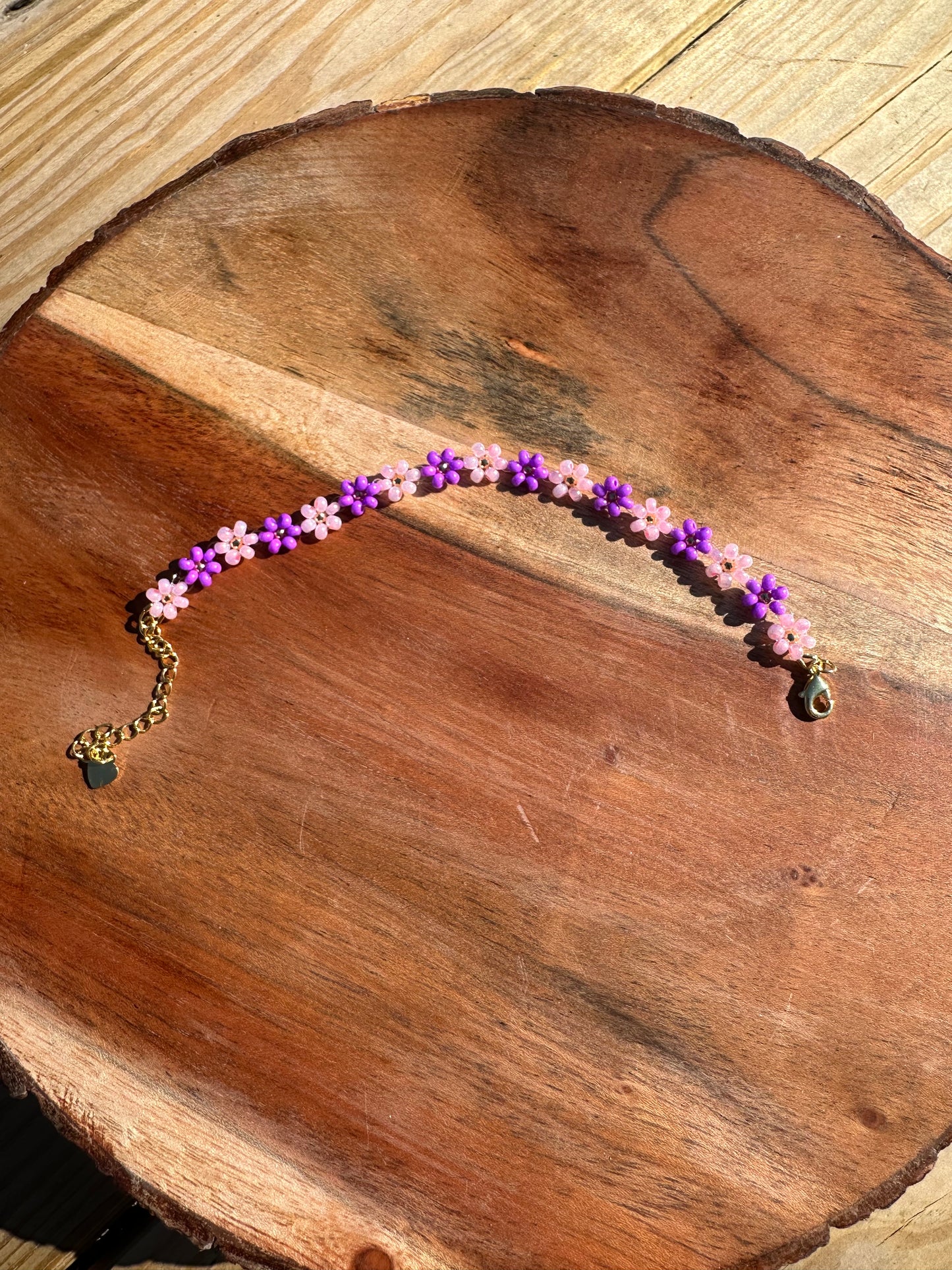 18k gold plated handmade bracelet with glass seed beads made flowers