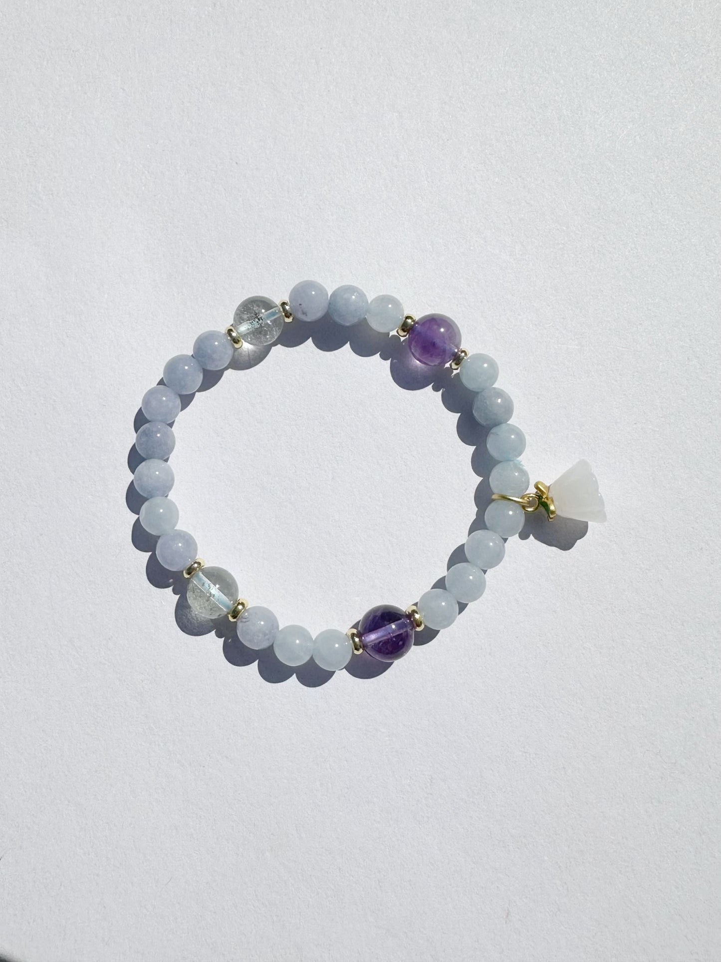 925 Sterling Silver gold plated, Elastic stretches for a secure, easy fit with 6mm Aquamarine handmade bracelet