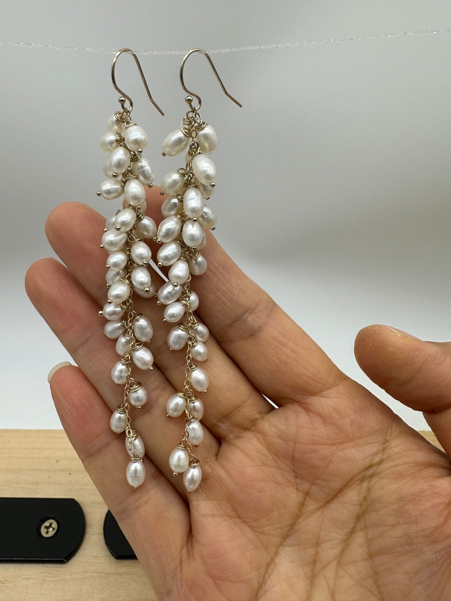 Handmade Dangle Earrings, 14k gold plated Hook with Freshwater pearl